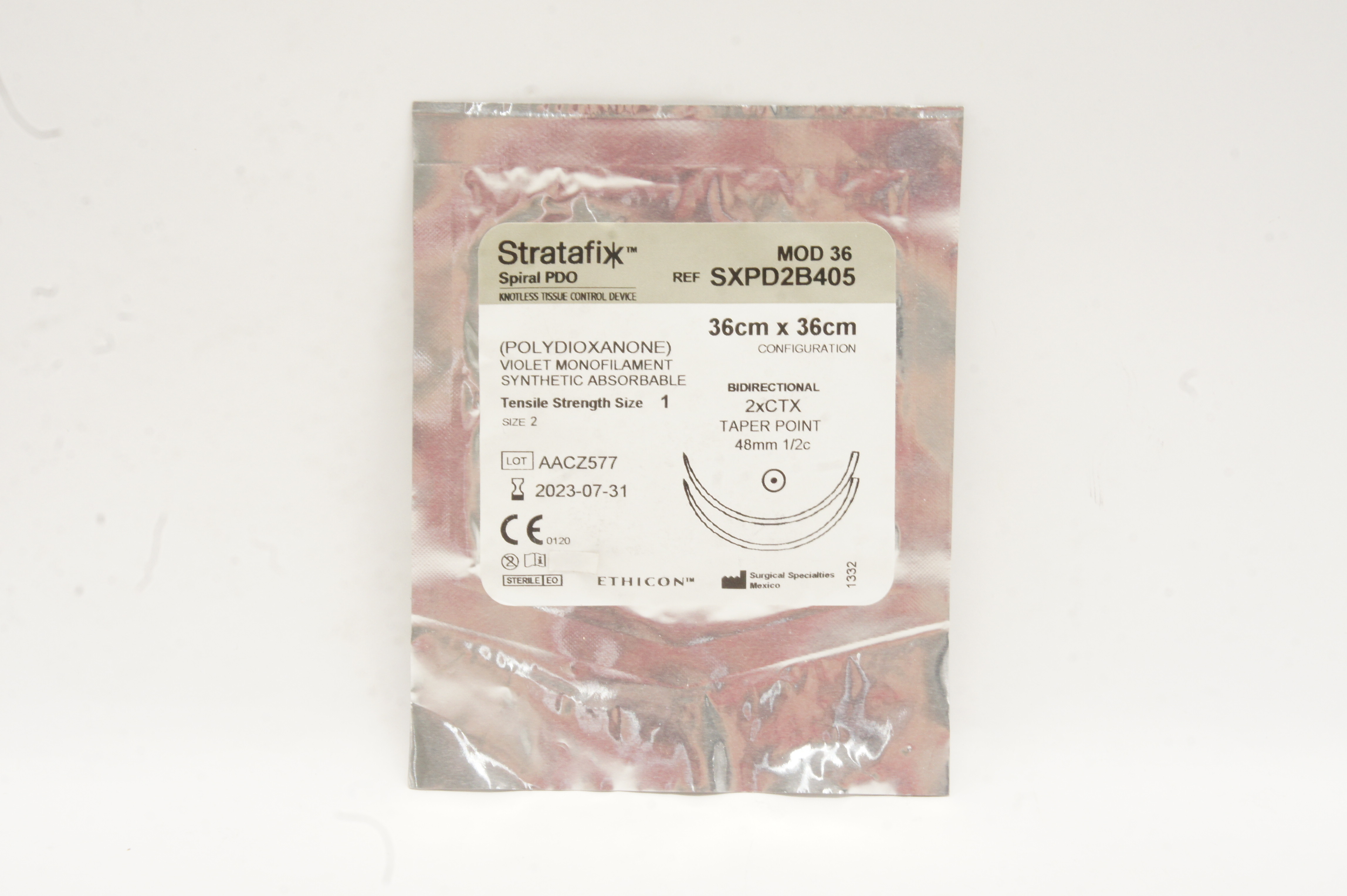 Ethicon SXPD2B405 1 Stratafix Spiral PDO, 2xCTX Taper Point 48mm 1/2c 36cm x36cm