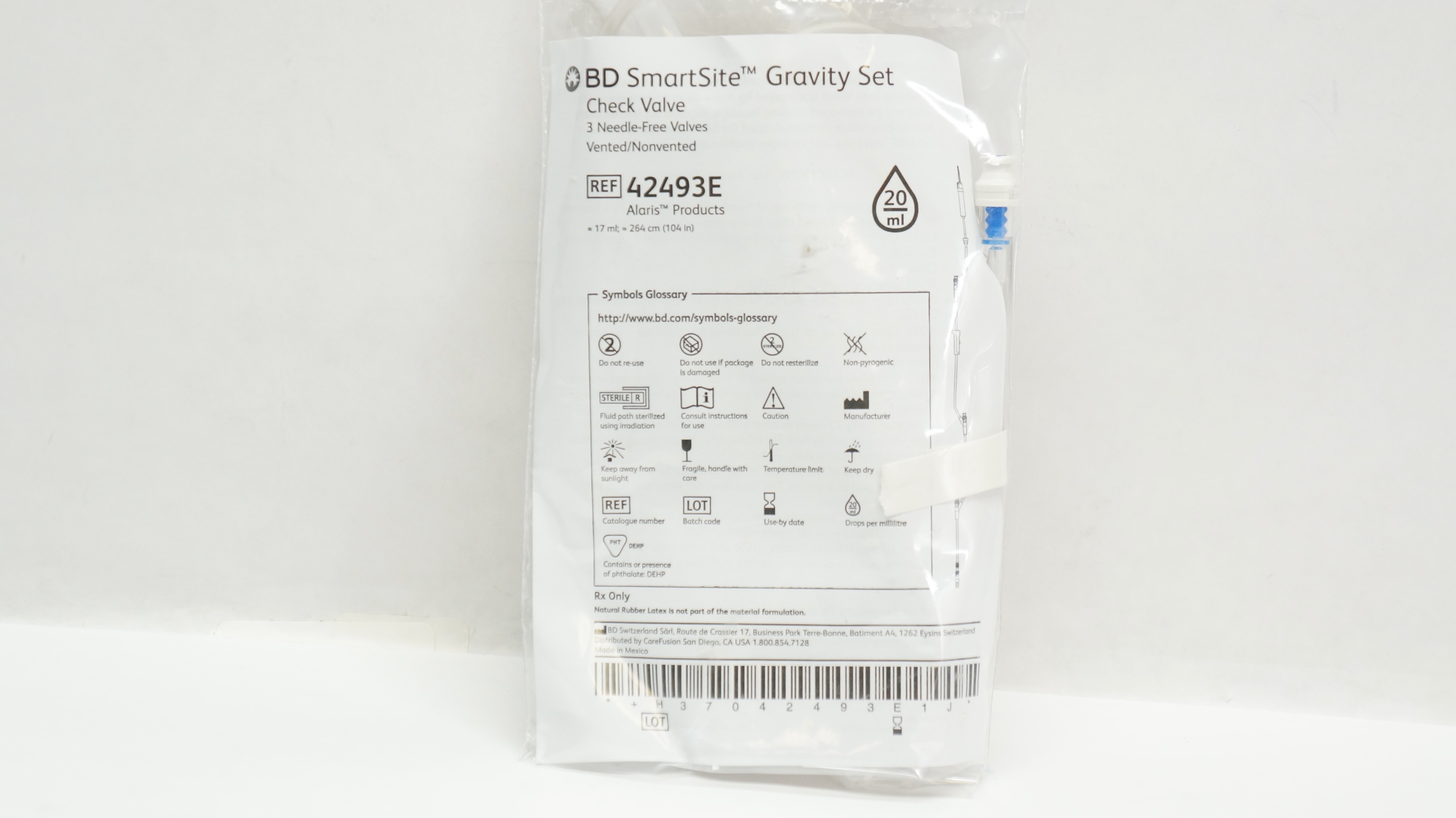 BD 42493E Alaris SmartSite Gravity Set 20Drops/ml, 17ml x 104inch (x)