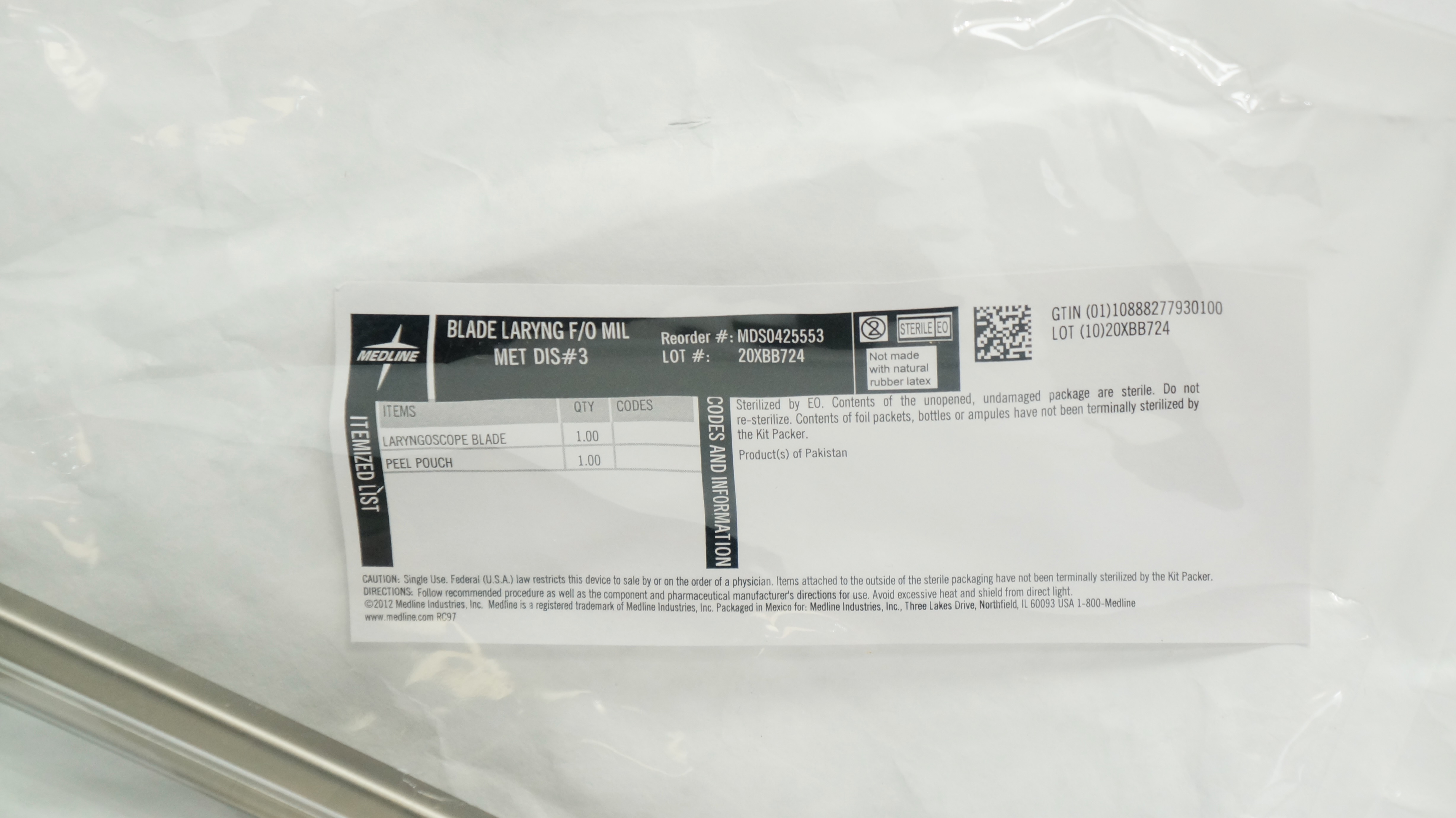 Medline MDS0425553 Blade Laryng F/O MIL MET DIS #3