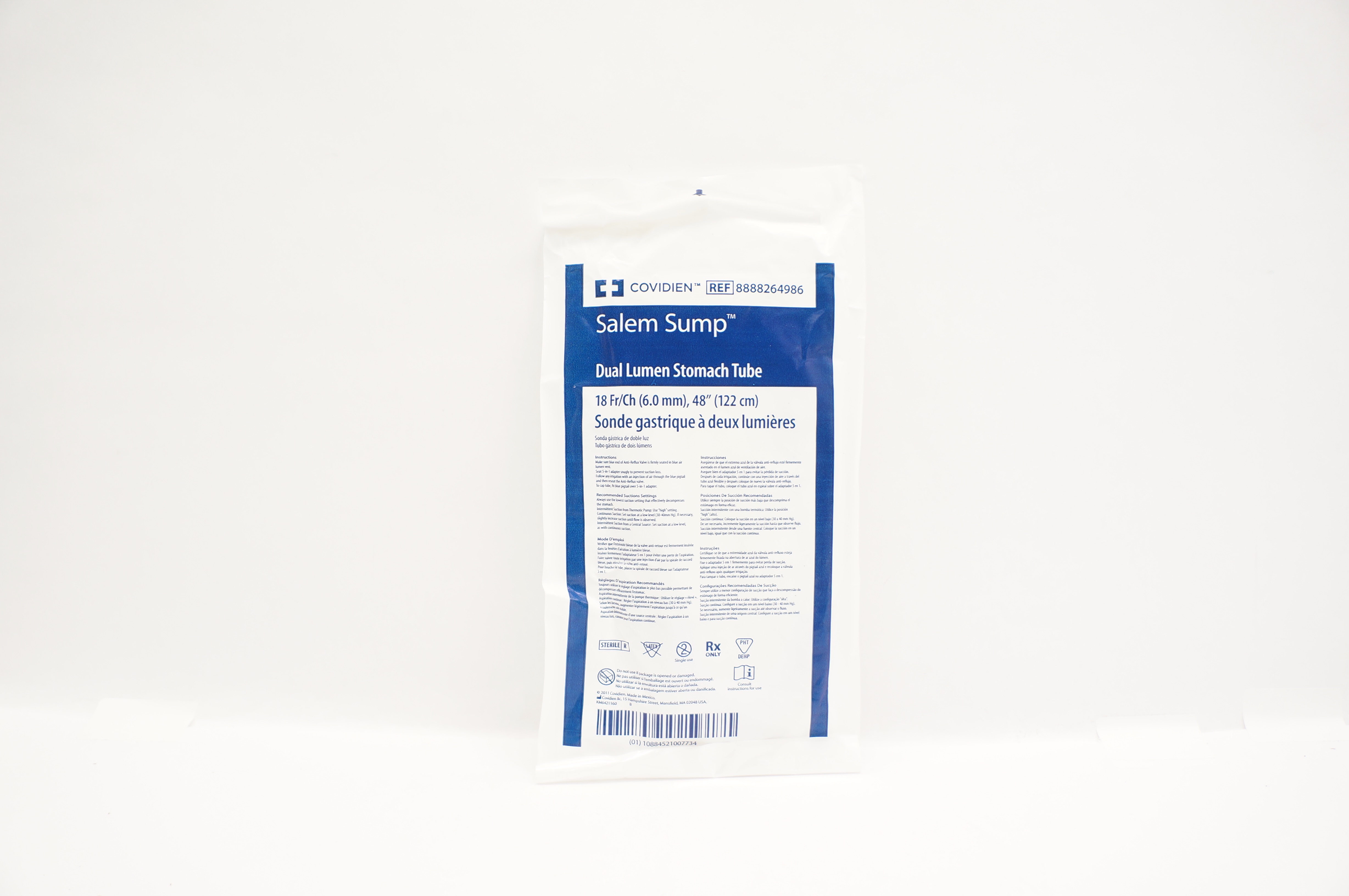 Covidien 8888264986E Salem Sump Dual Lumen Stomach Tube 18Fr/Ch x 48inch