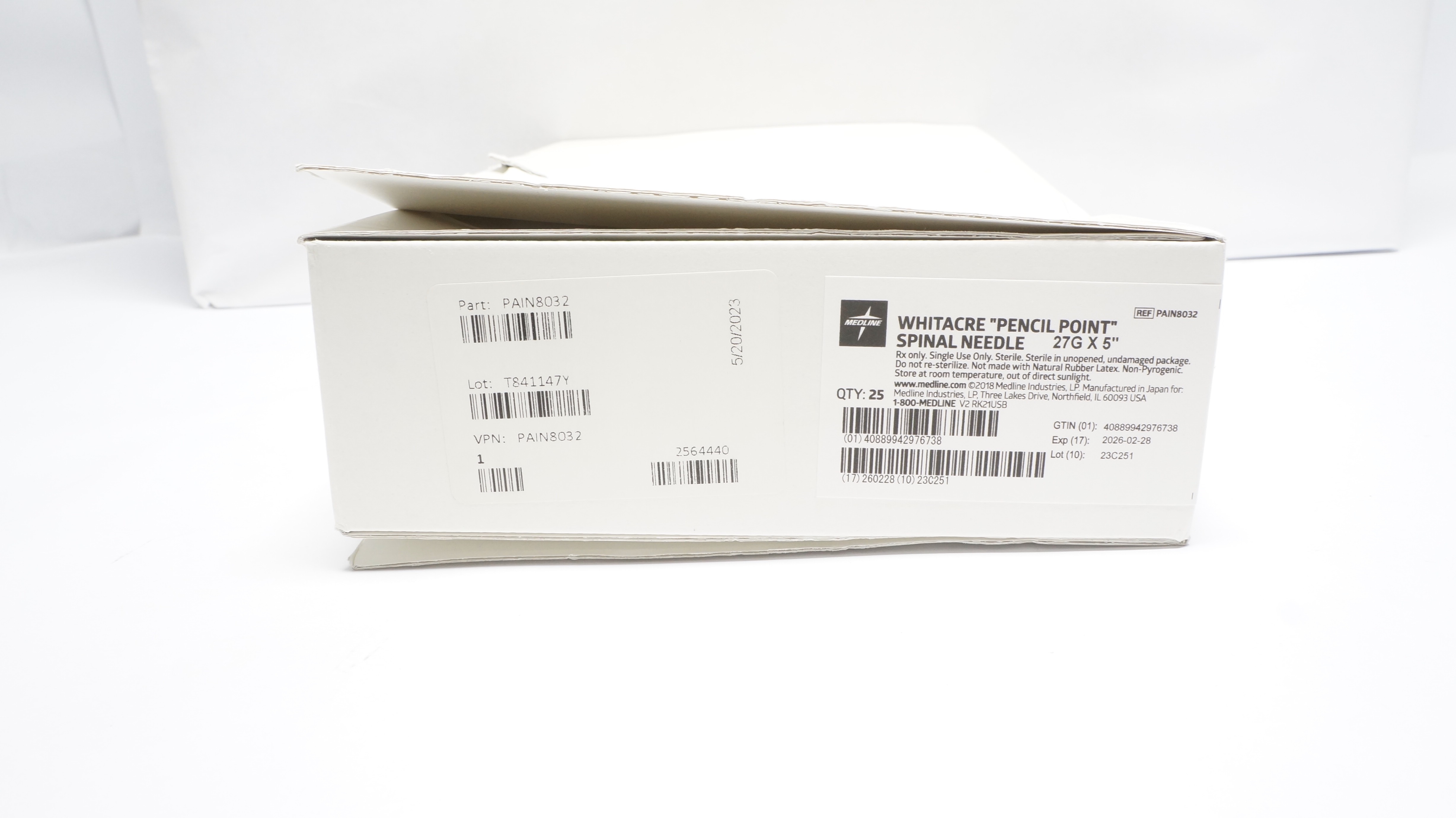 Medline PAIN8032 Whitacre "Pencil Point" Spinal Ndle 27G x 5inch - Box of 25