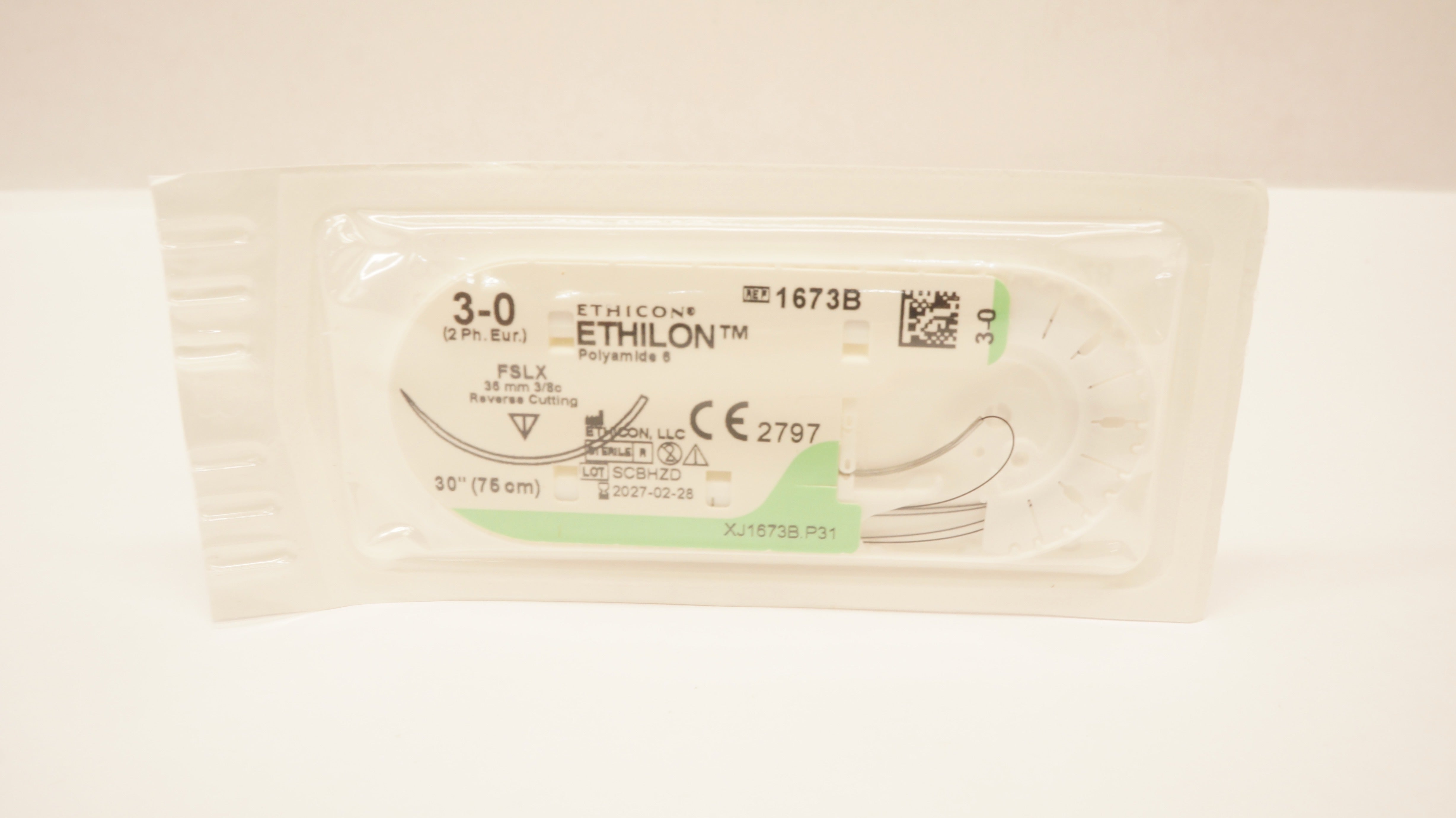 Ethicon 1673B 3-0 ETHILON Stre FSLX 36mm 3/8c Reverse Cutting, 30inch