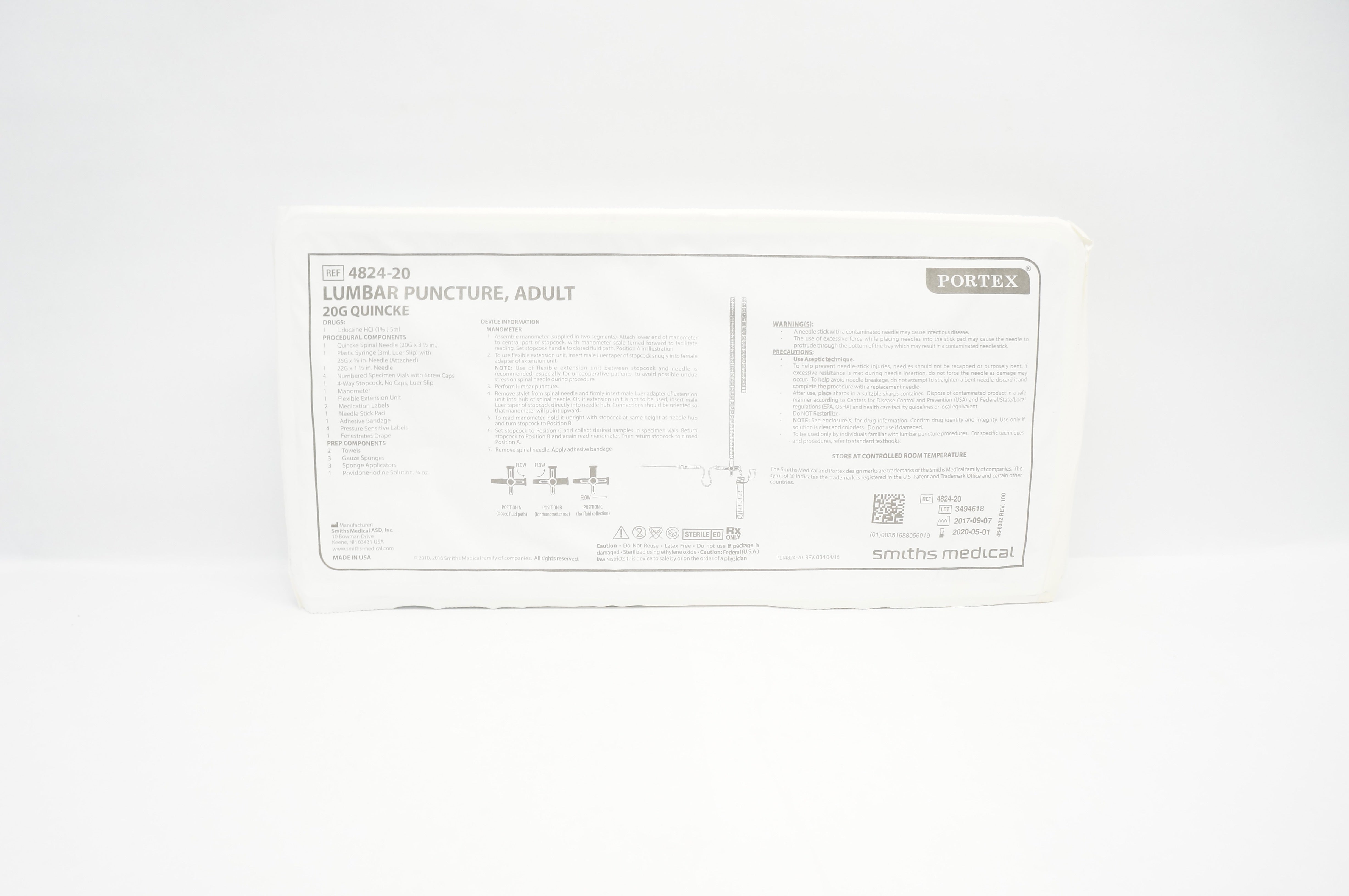 Smiths Medical 4824-20 Lumbar Puncture, Adult 20G Quincke (x)