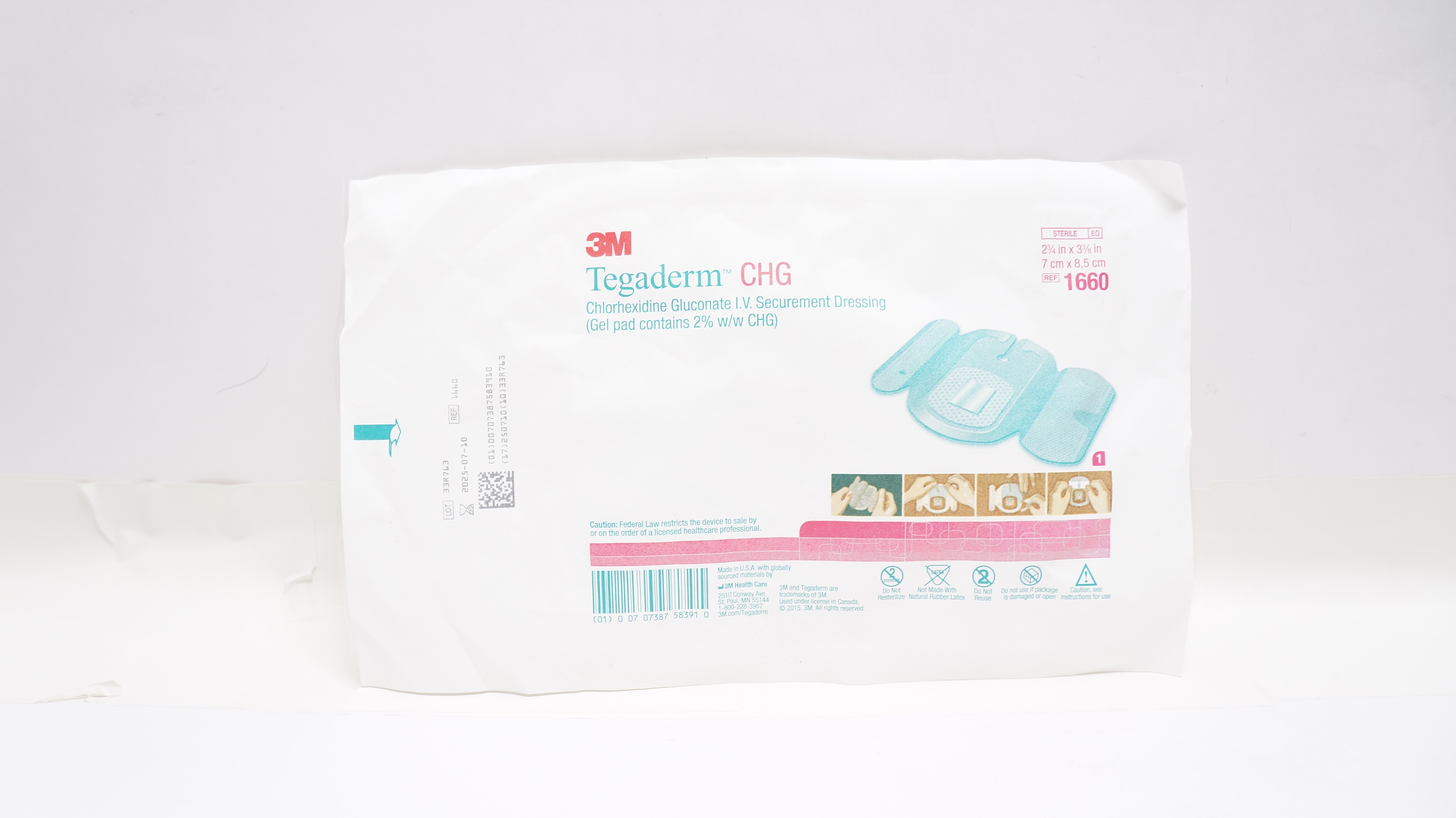 3M 1660 Tegaderm CHG I.V. Securement Dressing 2-3/4 x 3-3/8inch