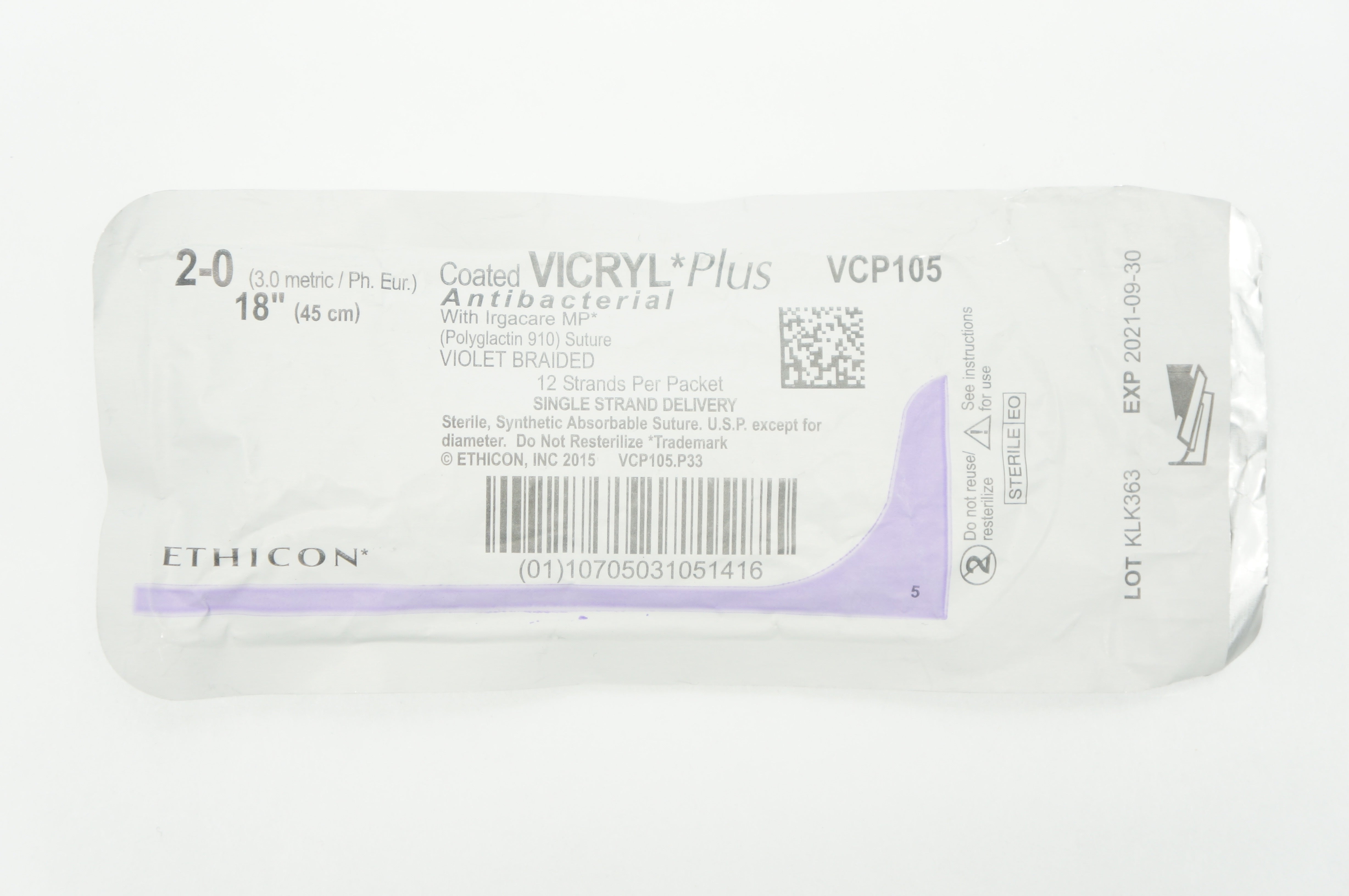 Ethicon VCP105 2-0 VICRYL Plus Stre 18 inch