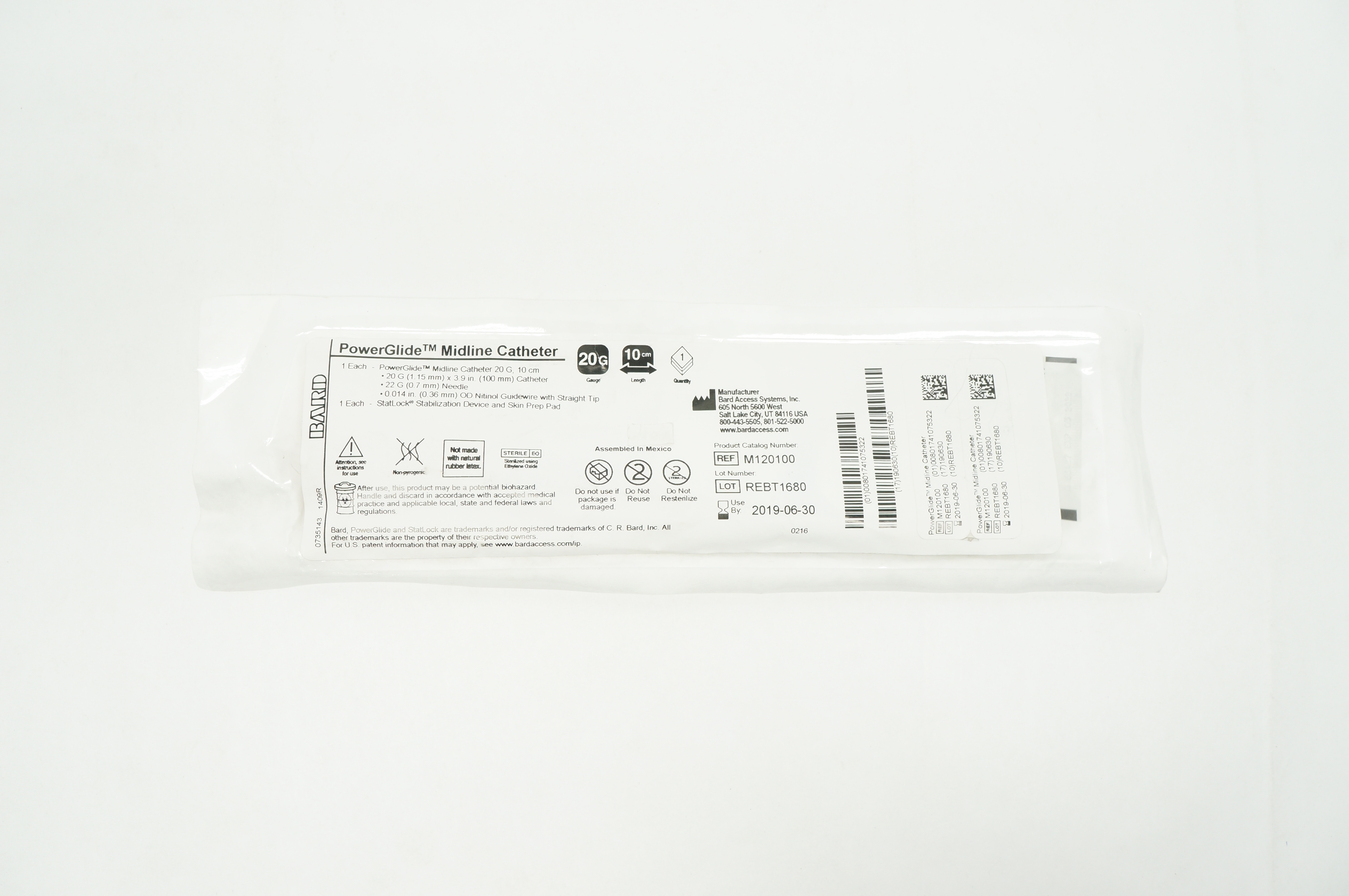 Bard M120100 PowerGlide Midline Cath. 20G x 10cm (x)