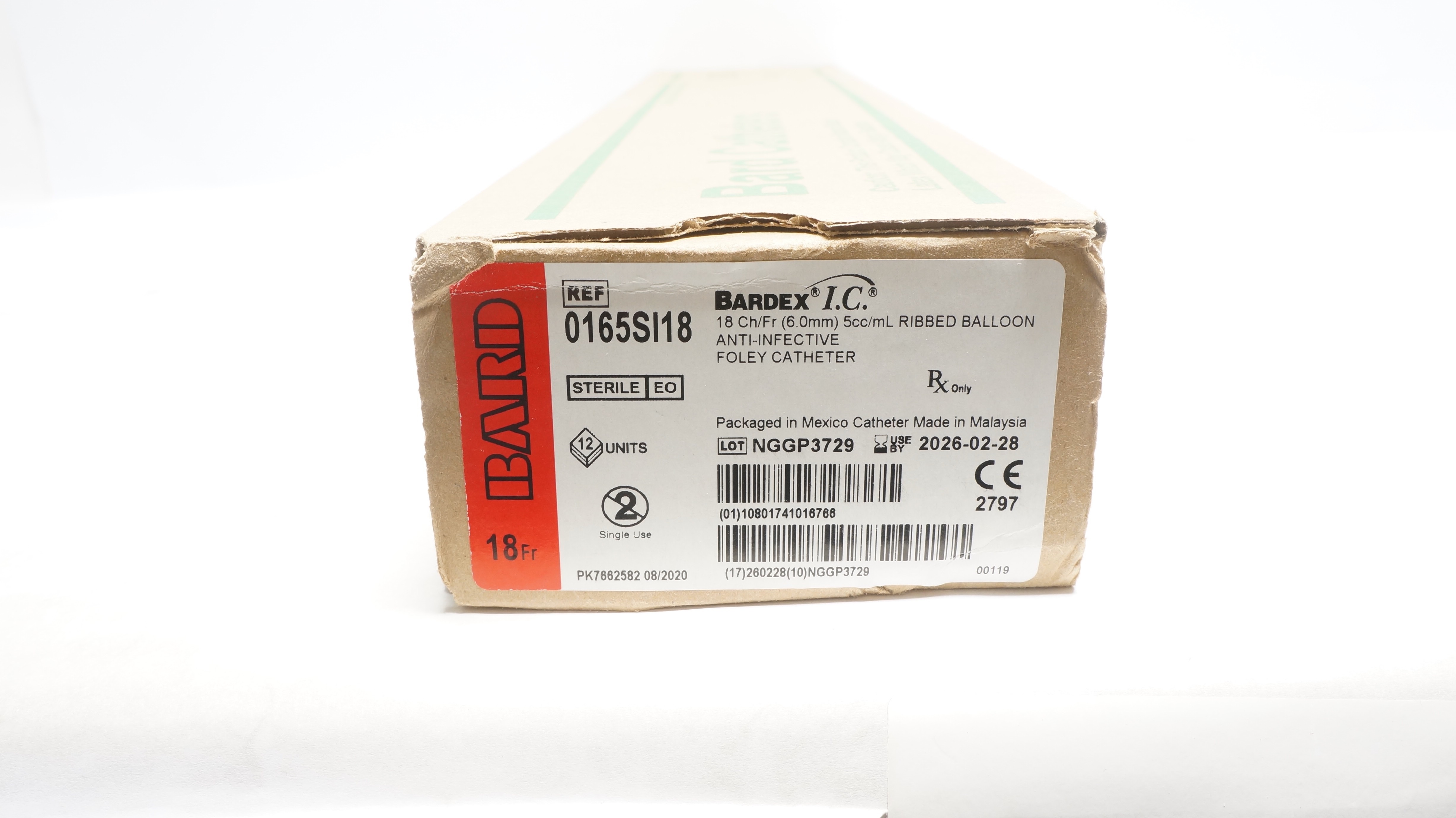 Bard 0165SI18 Bardex I.C. Anti-Infective Foley Cath. 18Ch/Fr x 5cc/mL -Box of 6