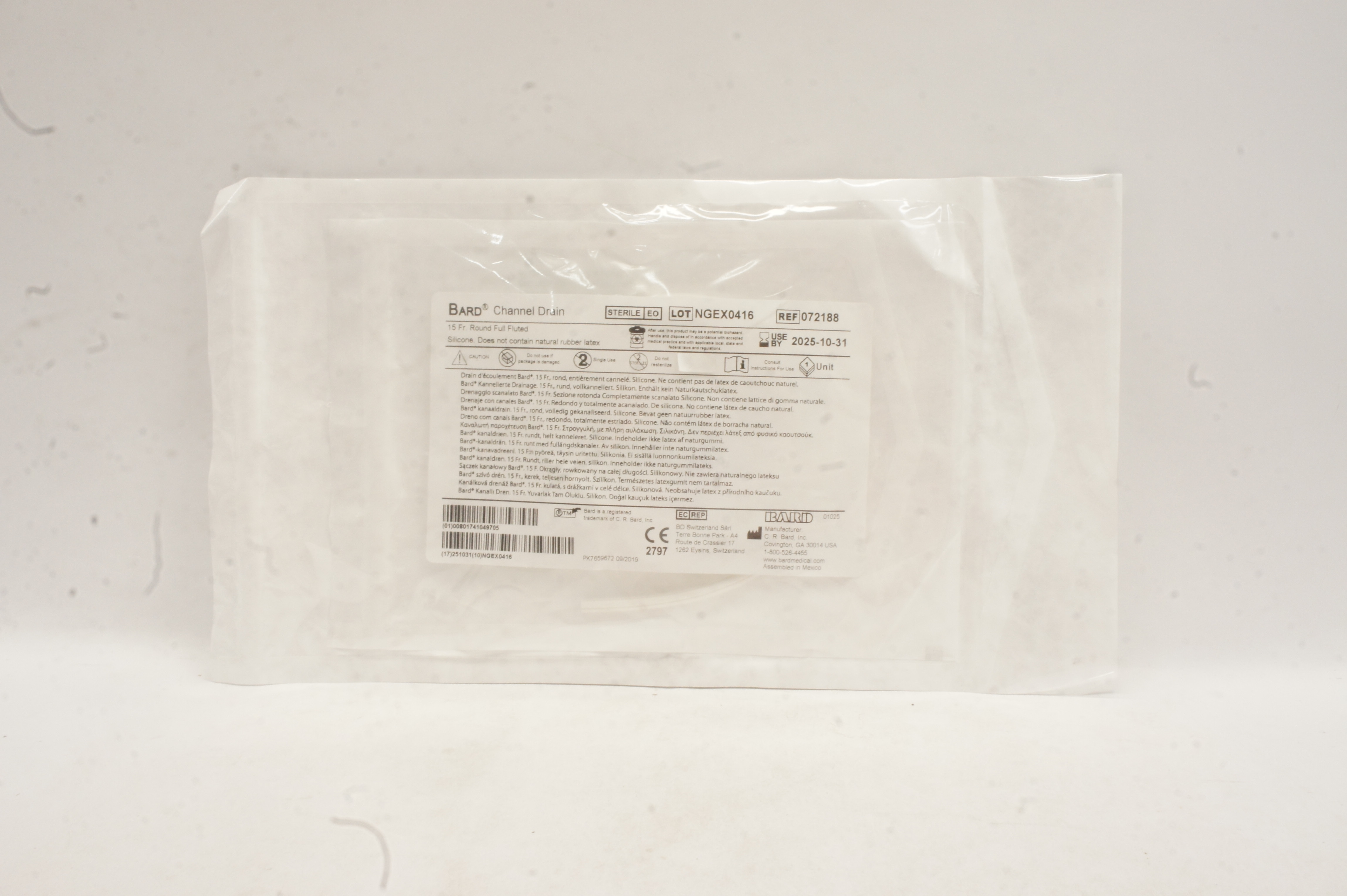 Bard 072188 Channel Drain Round Full Fluted Silicone 15 Fr.