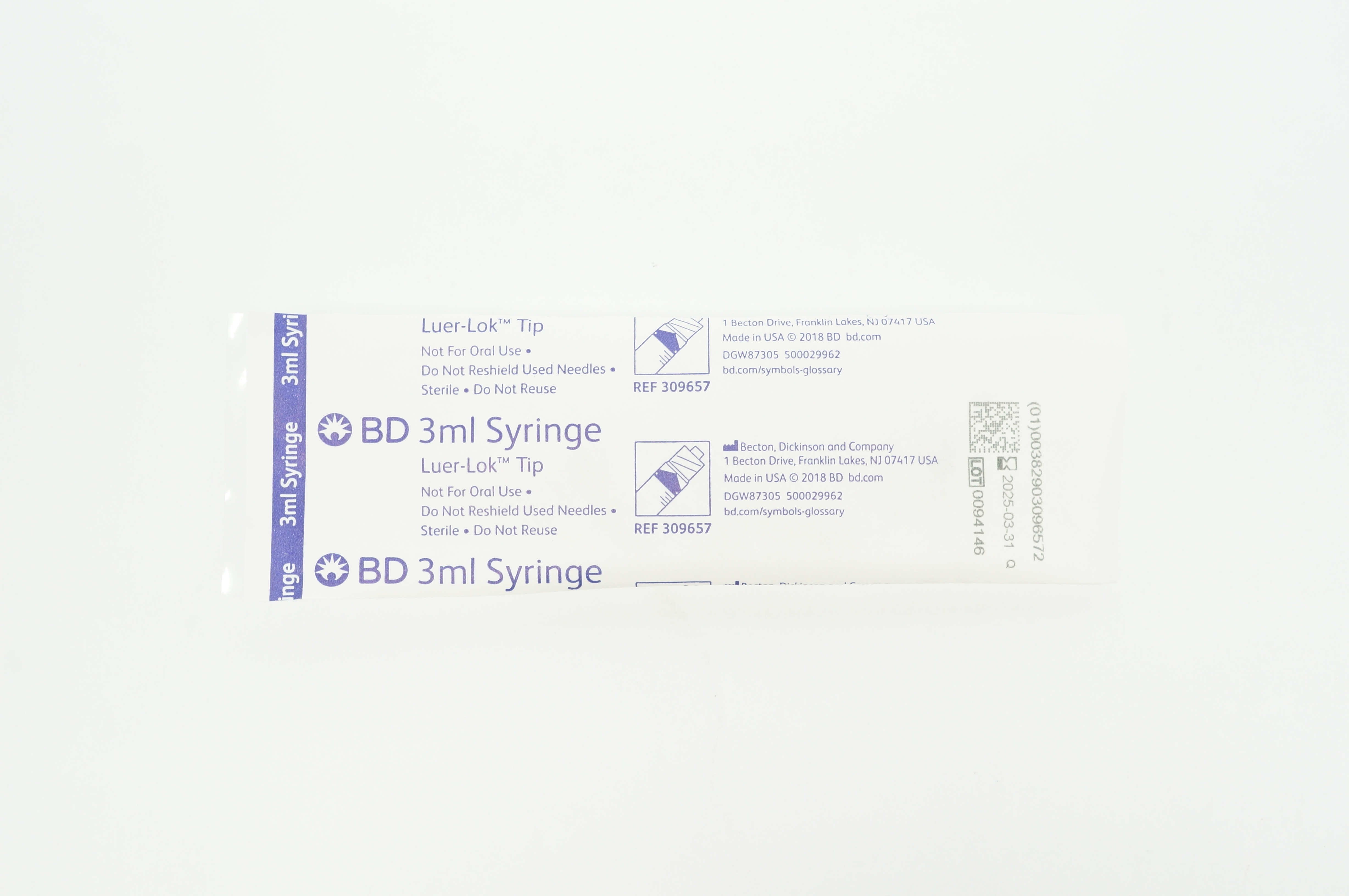 BD 309657 Luer-Lok Tip Syringe 3ml