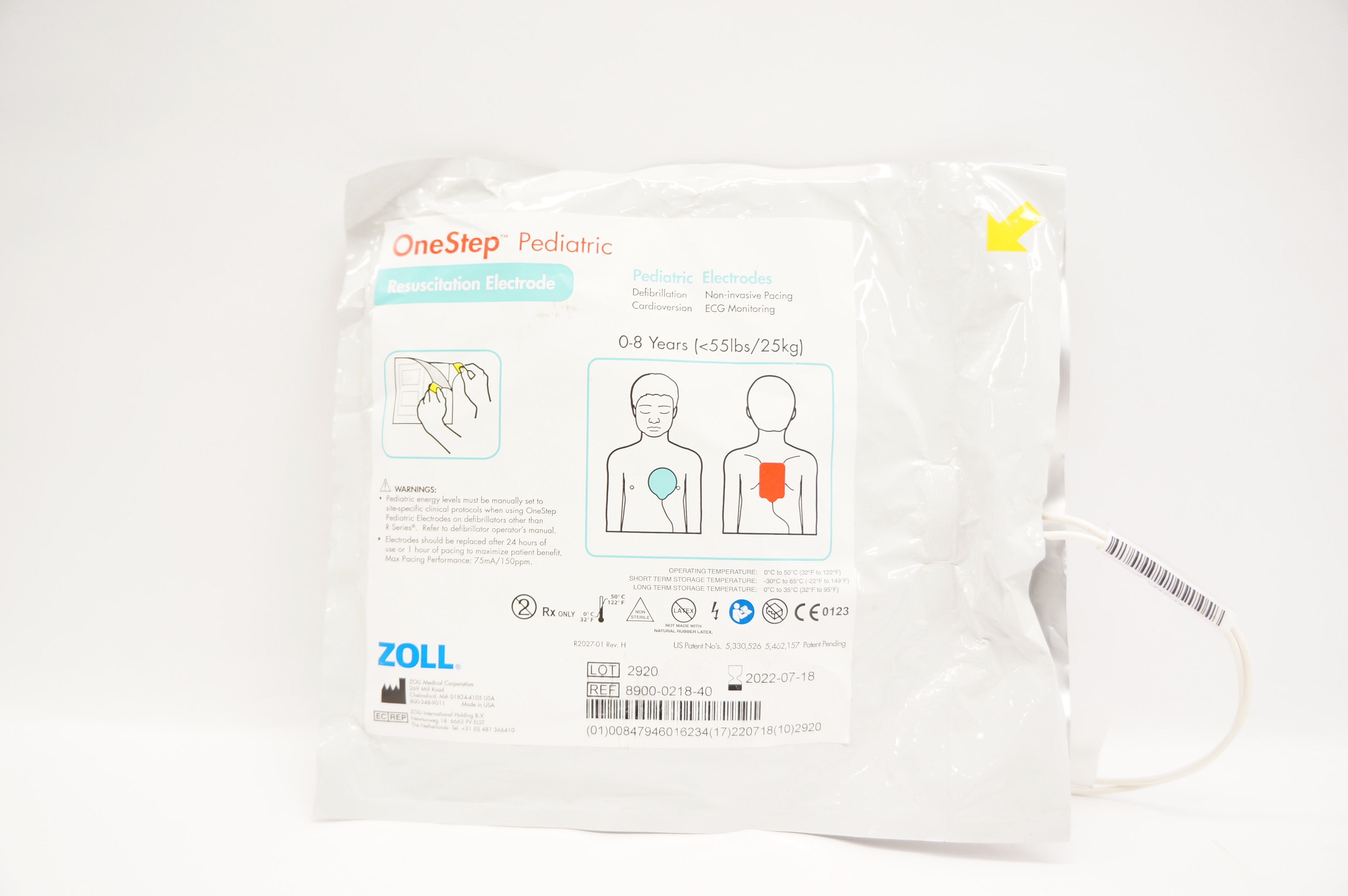 Zoll 8900-0218-40 OneStep Pediatric Resuscitation Electrode 0-8 Years <55lbs (x)