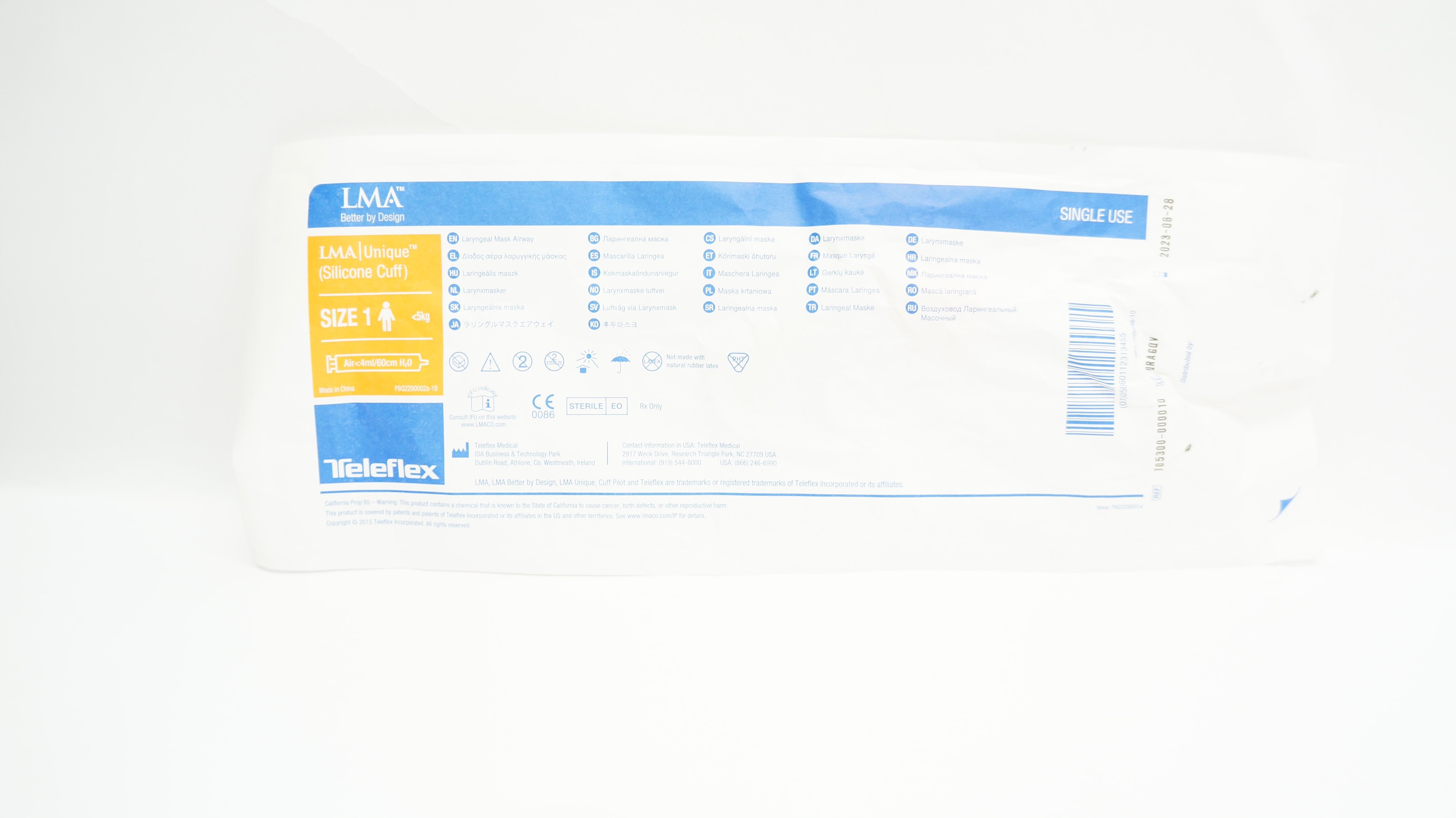 Teleflex 105300-000010 LMA Laryngeal Mask Airway Unique Size 1 <5kg (x)