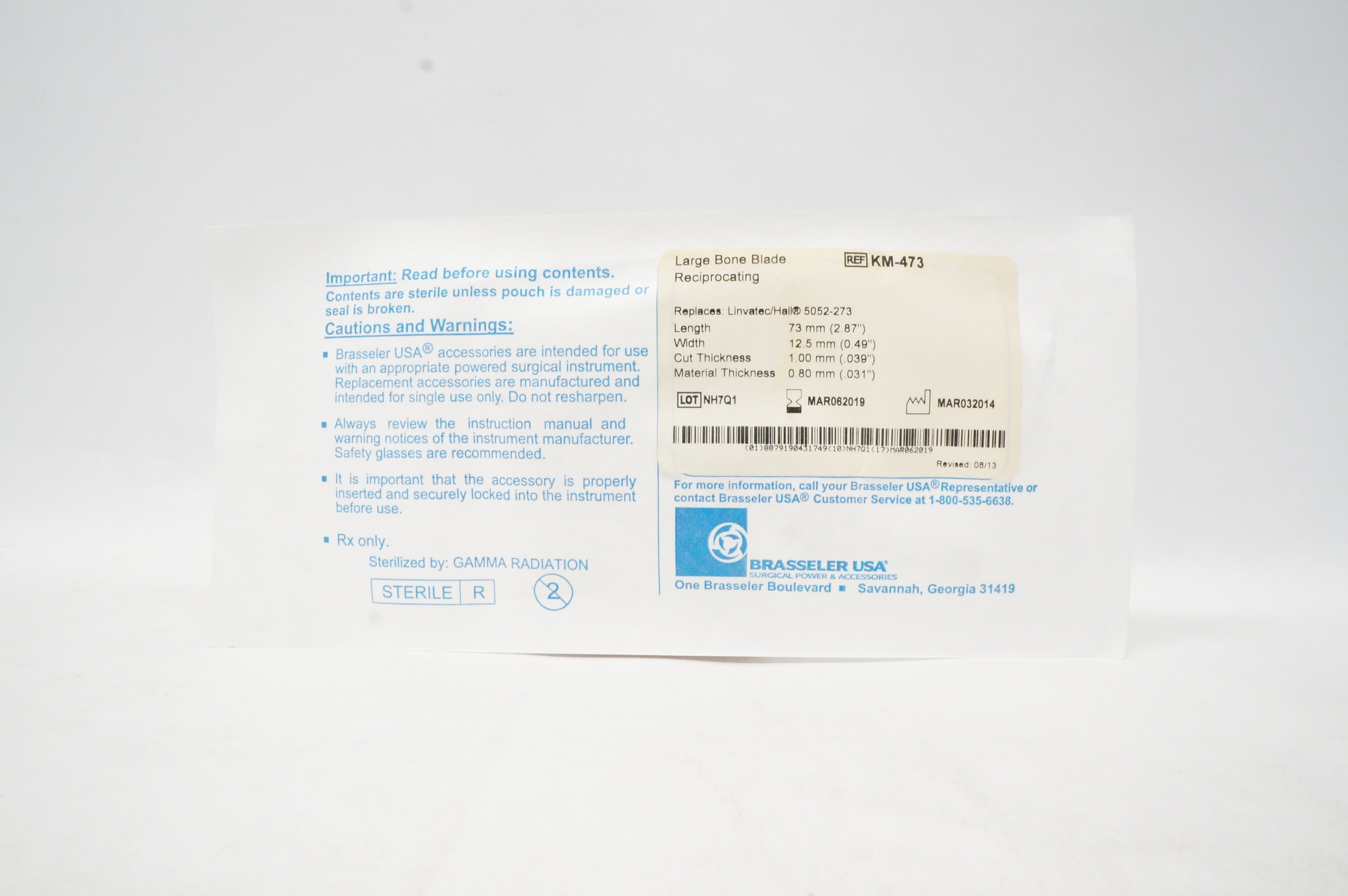 Brasseler KM-473 Large Bone Blade Reciprocating 2.87 x 0.49 x .039 x .031inch(x)