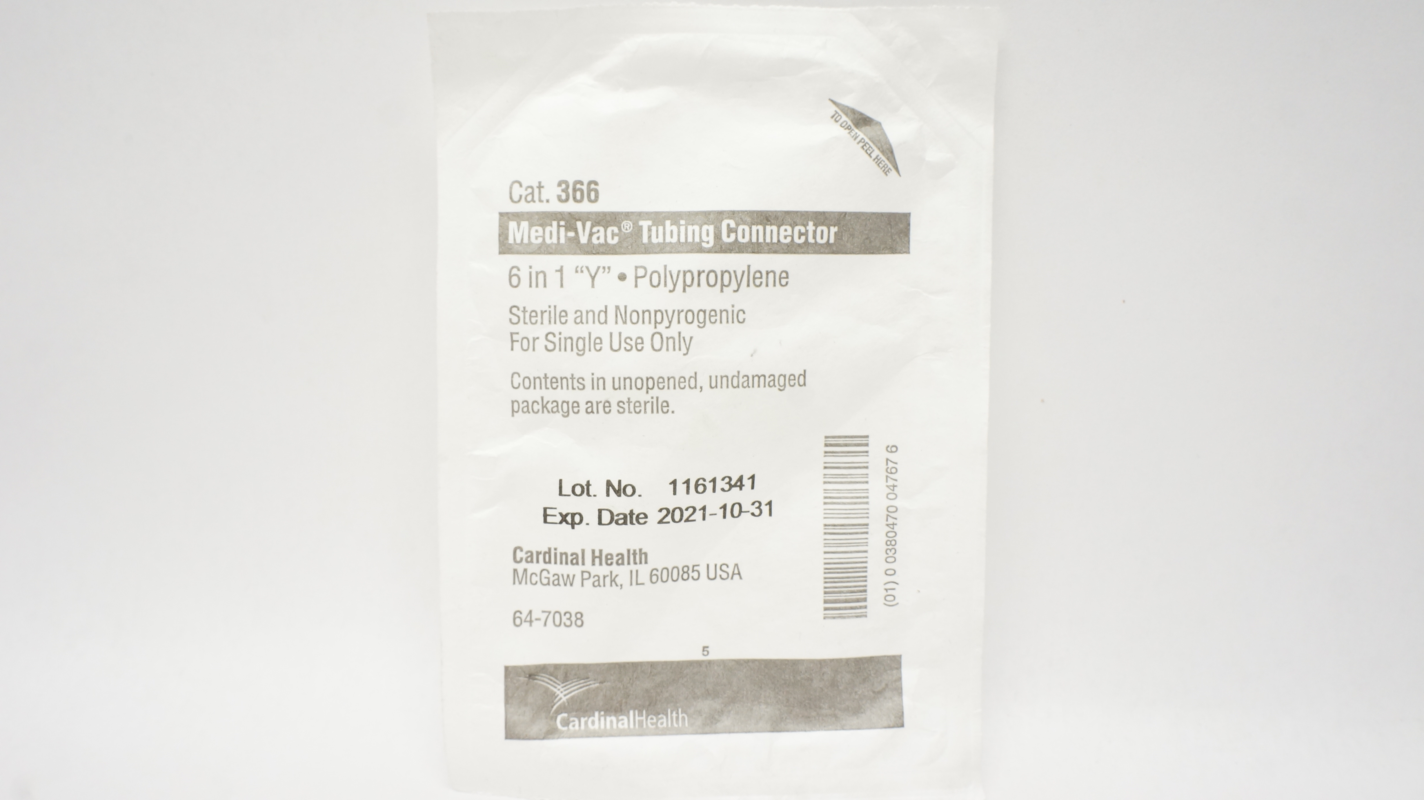 Cardinal Health 366 Medi-Vac Tubing Connector 6 in 1 "Y" Polypropylene (x)