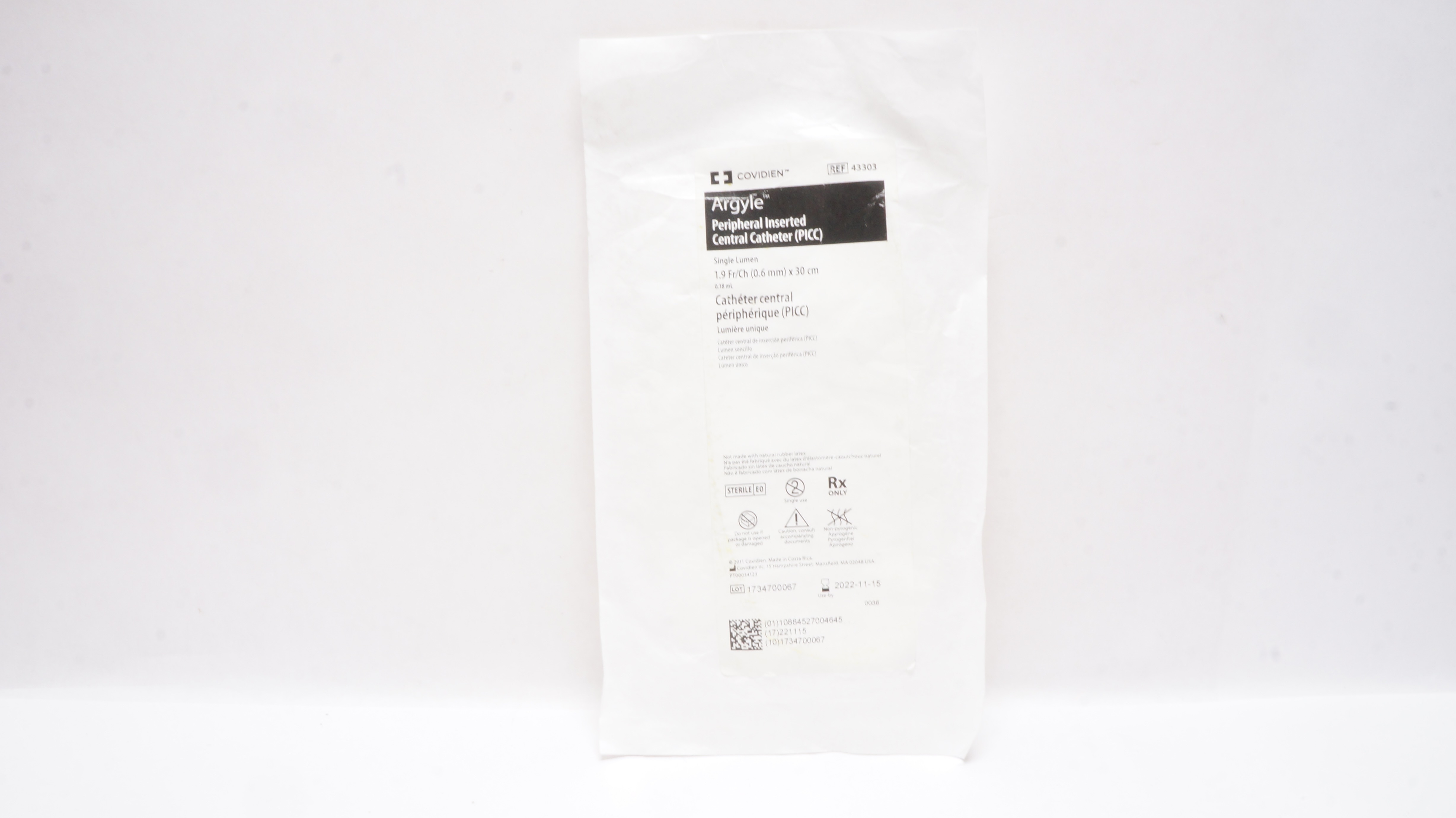 Covidien 43303 Argyle Peripheral Inserted Central Cath.(PICC) 1.9Fr/Ch x 30cm(x)