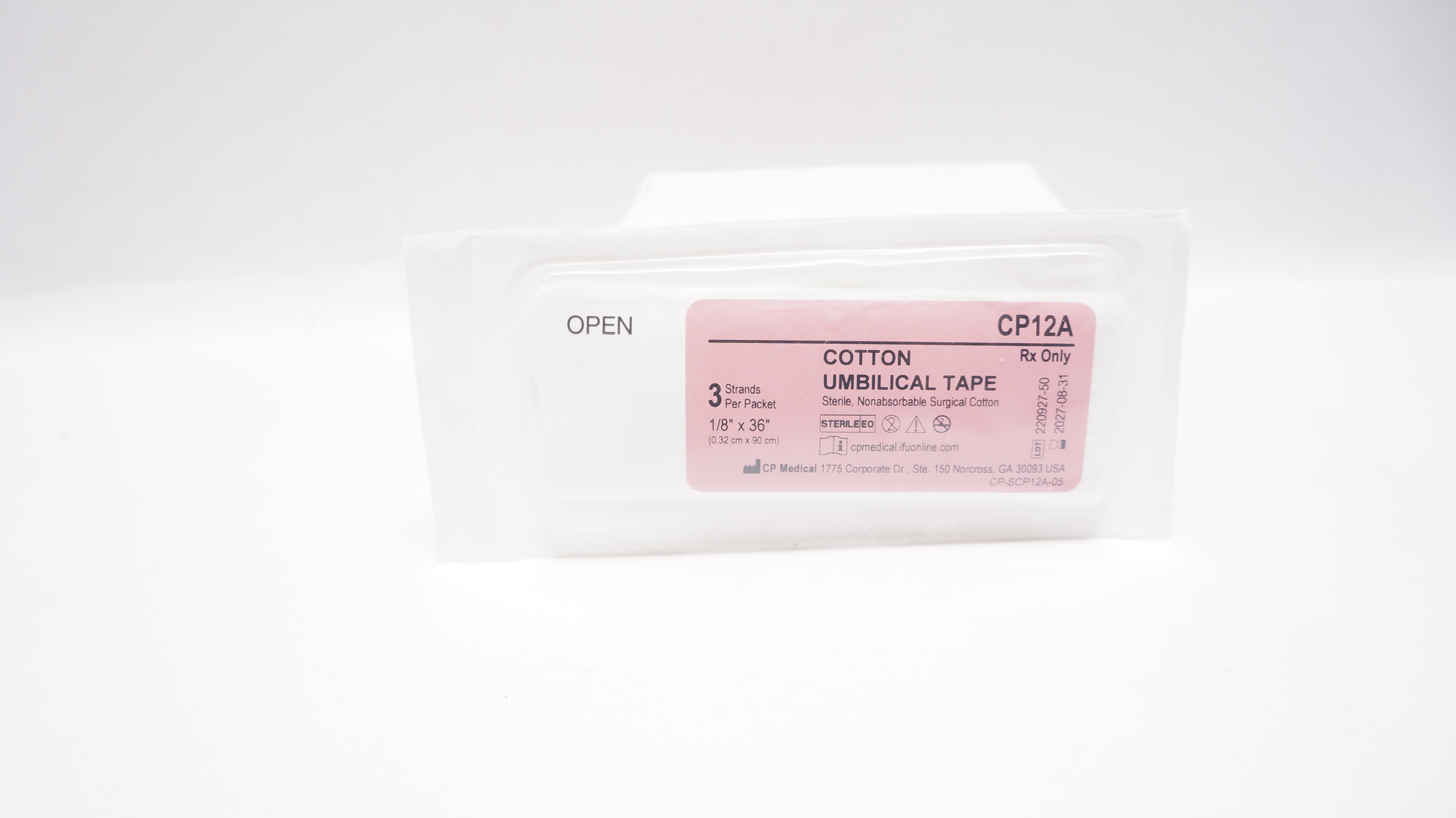 CP Medical CP12A Cotton Umbilical Tape 1/8 x 36inch - Pack of 3