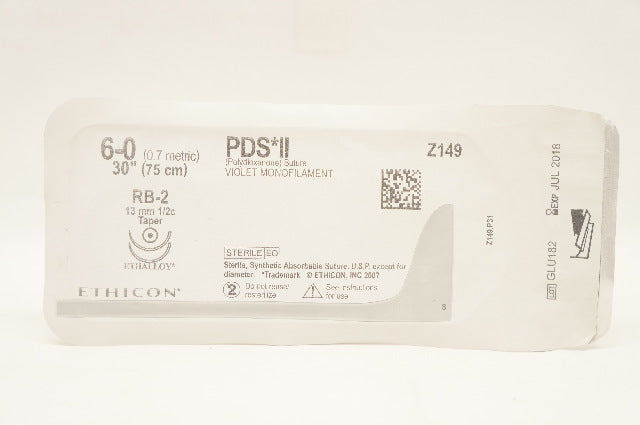 Ethicon Z149 6-0 PDS II, Violet Monofilament RB-2 13mm 1/2c Taper, 30inch (x)