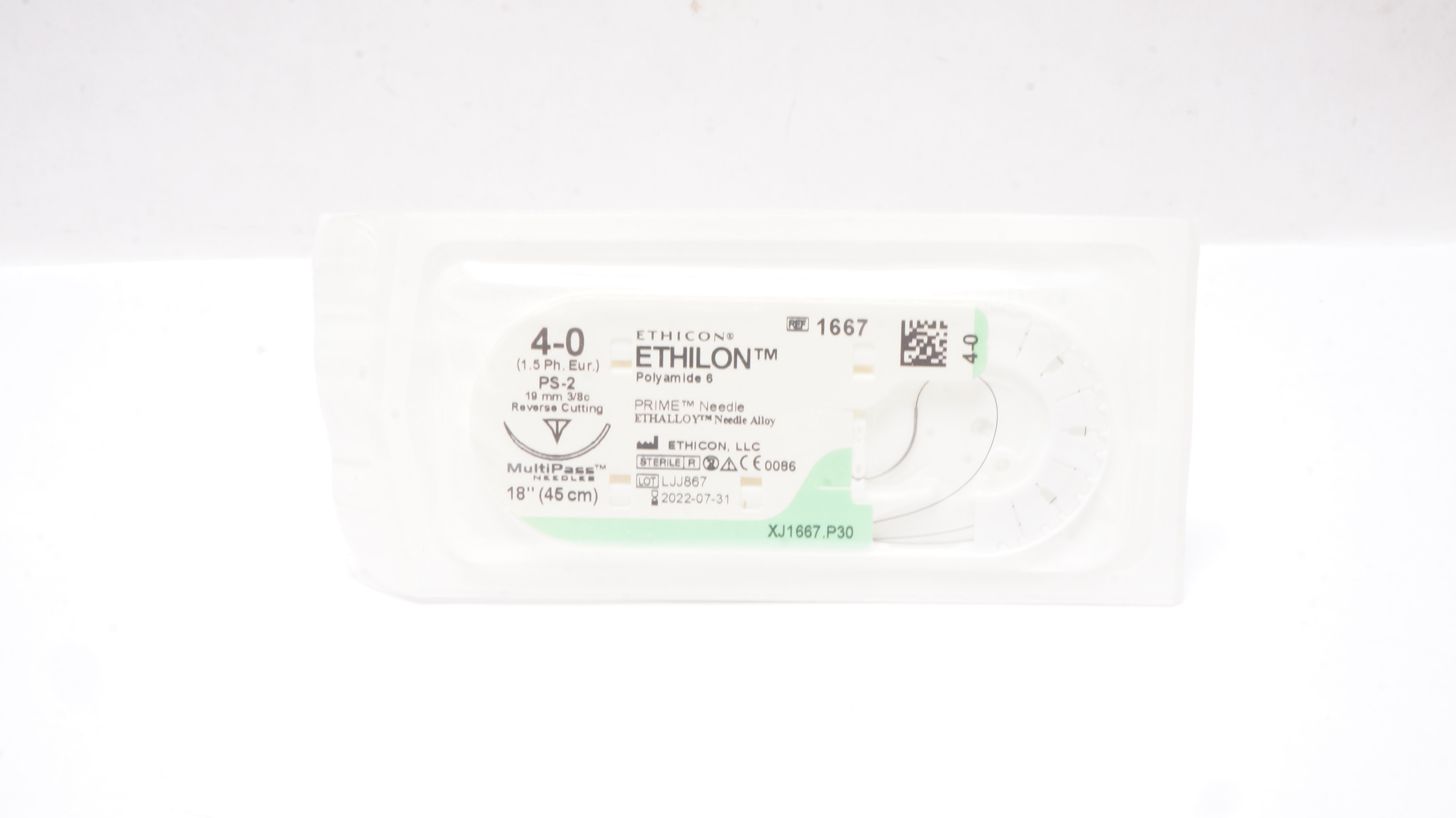 Ethicon 1667 4-0 ETHILON Polyamide 6 Stre PS-2 19mm 3/8c Reverse Cutting,18In(x)