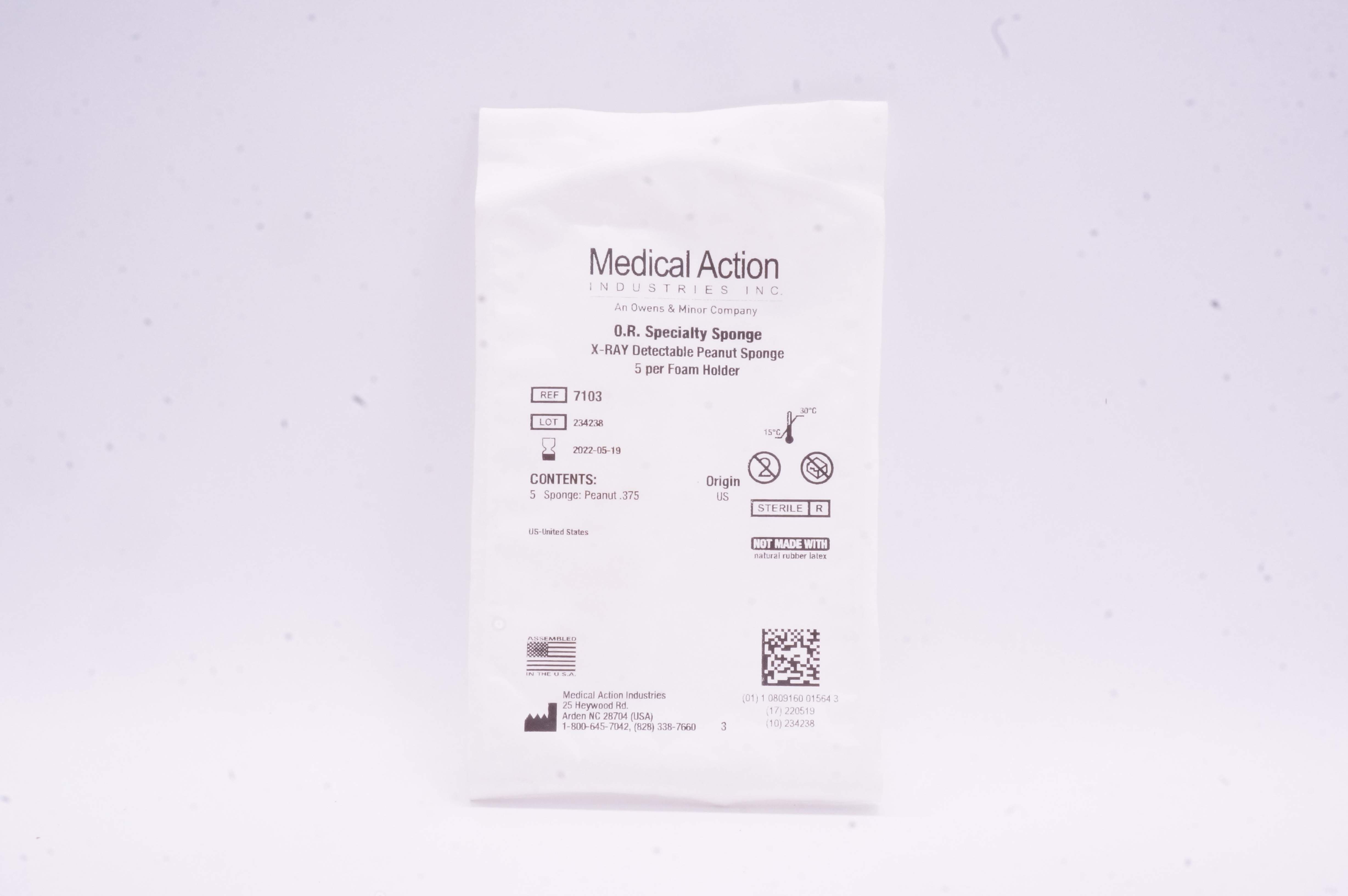 Medical Action 7103 X-Ray Detectable Specialty Peanut Sponge .375in. - Pack of 5