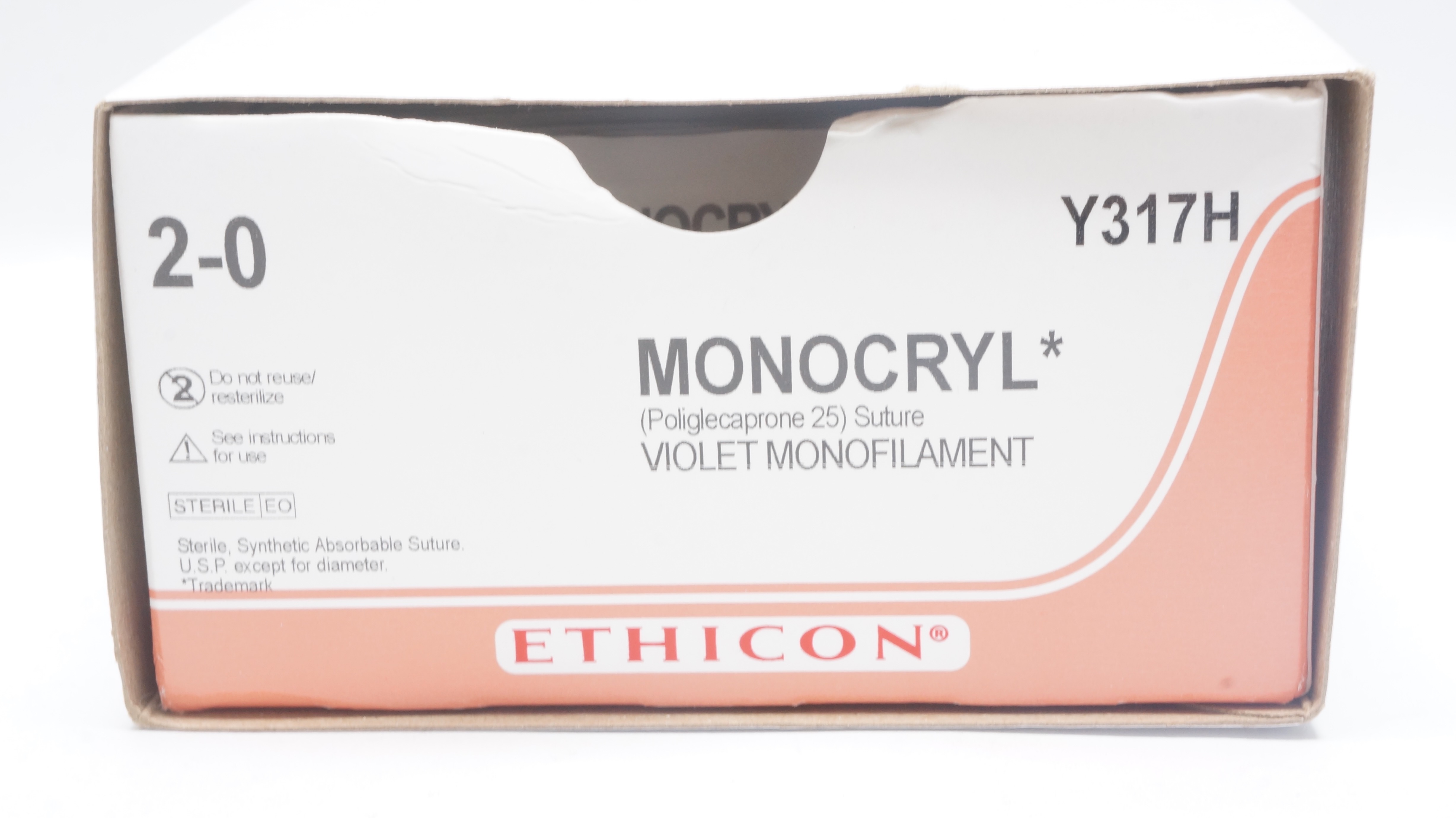 Ethicon Y317H 2-0 Monocryl Stre SH 26mm 1/2c Taper 27inch (x) - Box of 32