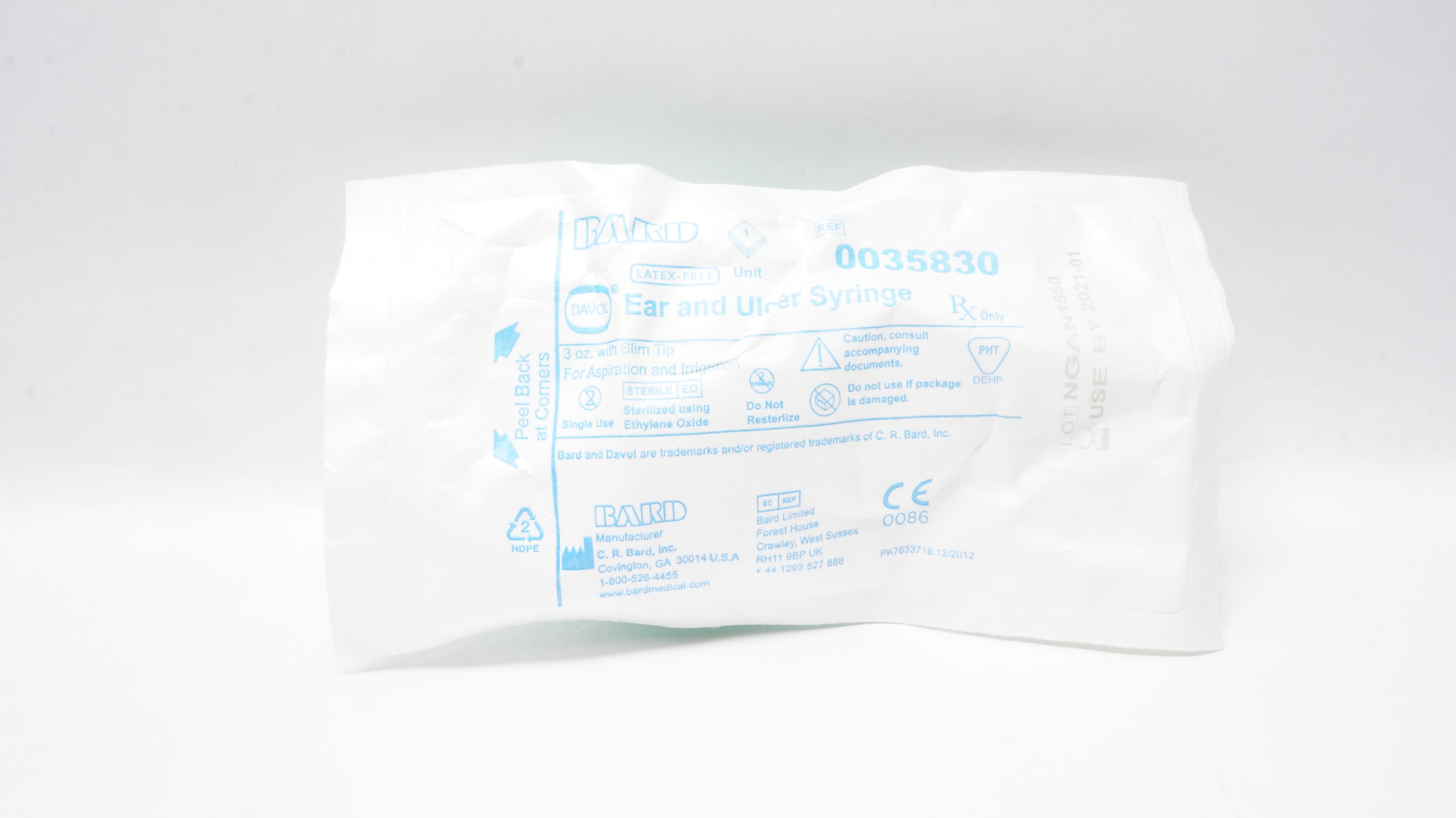 Bard 0035830 Davol Ear and Ulcer Syringe 3oz. with Slim Tip For Aspiration (x)