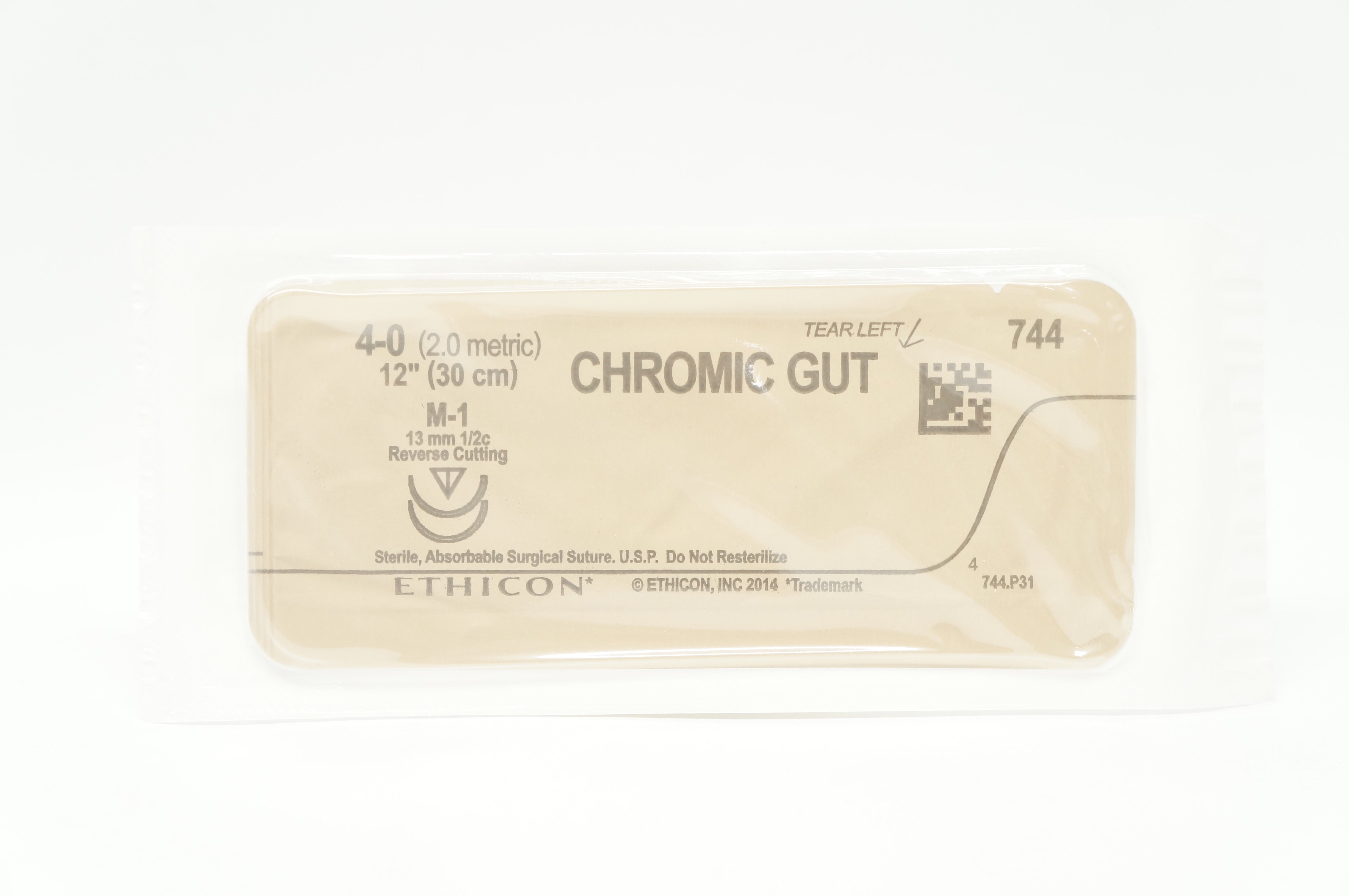 Ethicon 744 4-0 Chromic Gut M-1, 13mm 1/2c Reverse Cutting, 12inch