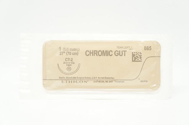 Ethicon 885 1 CHROMIC GUT, CT-2 26mm 1/2c Taper, 27inch (x)