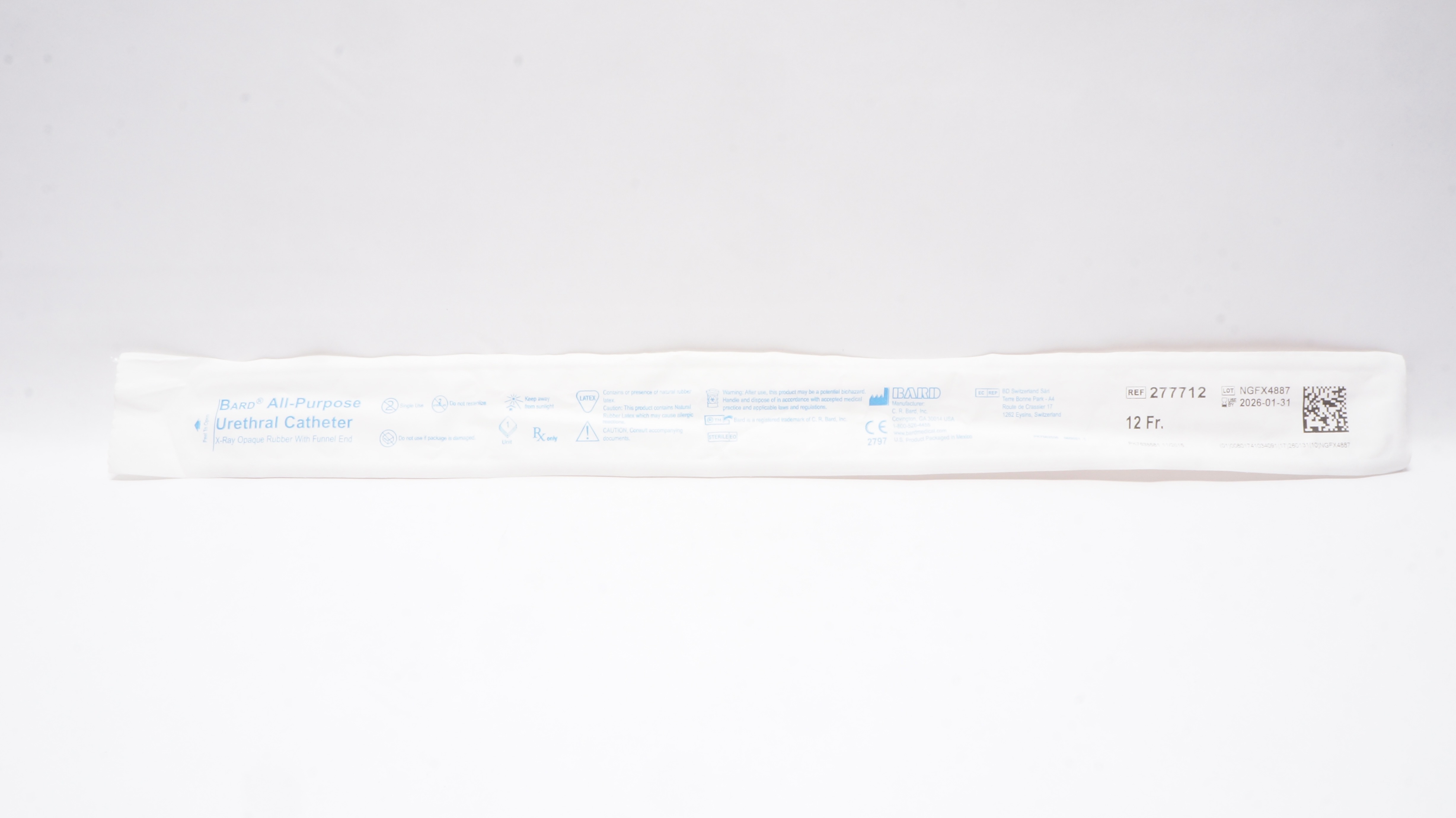 Bard 277712 All-Purpose Urethral Cath. 12Fr., X-Ray Opaque Rubber w/Funnel End