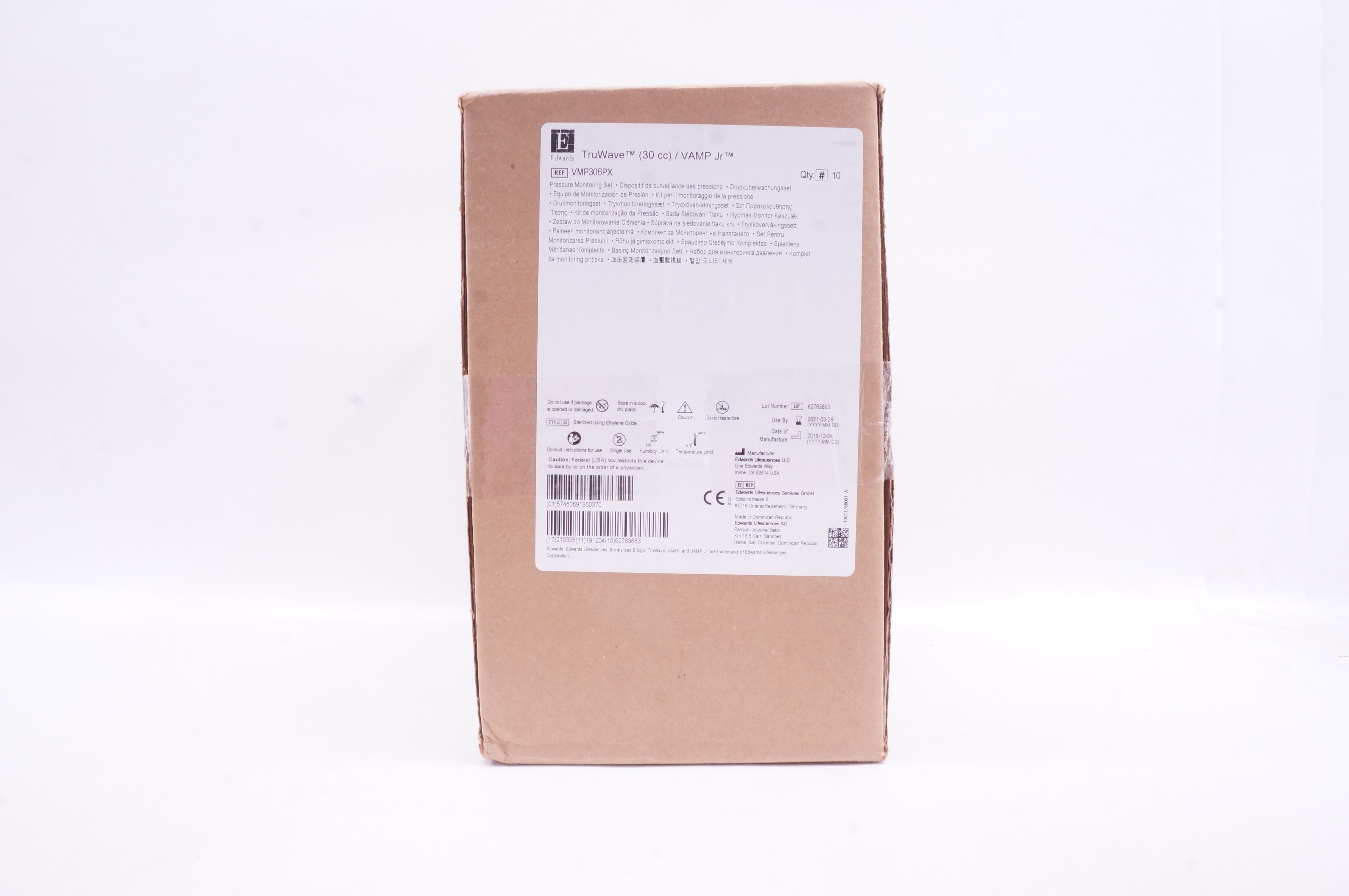 Edwards Lifesciences VMP306PX TruWave 30cc/VAMP Jr - Case of 10