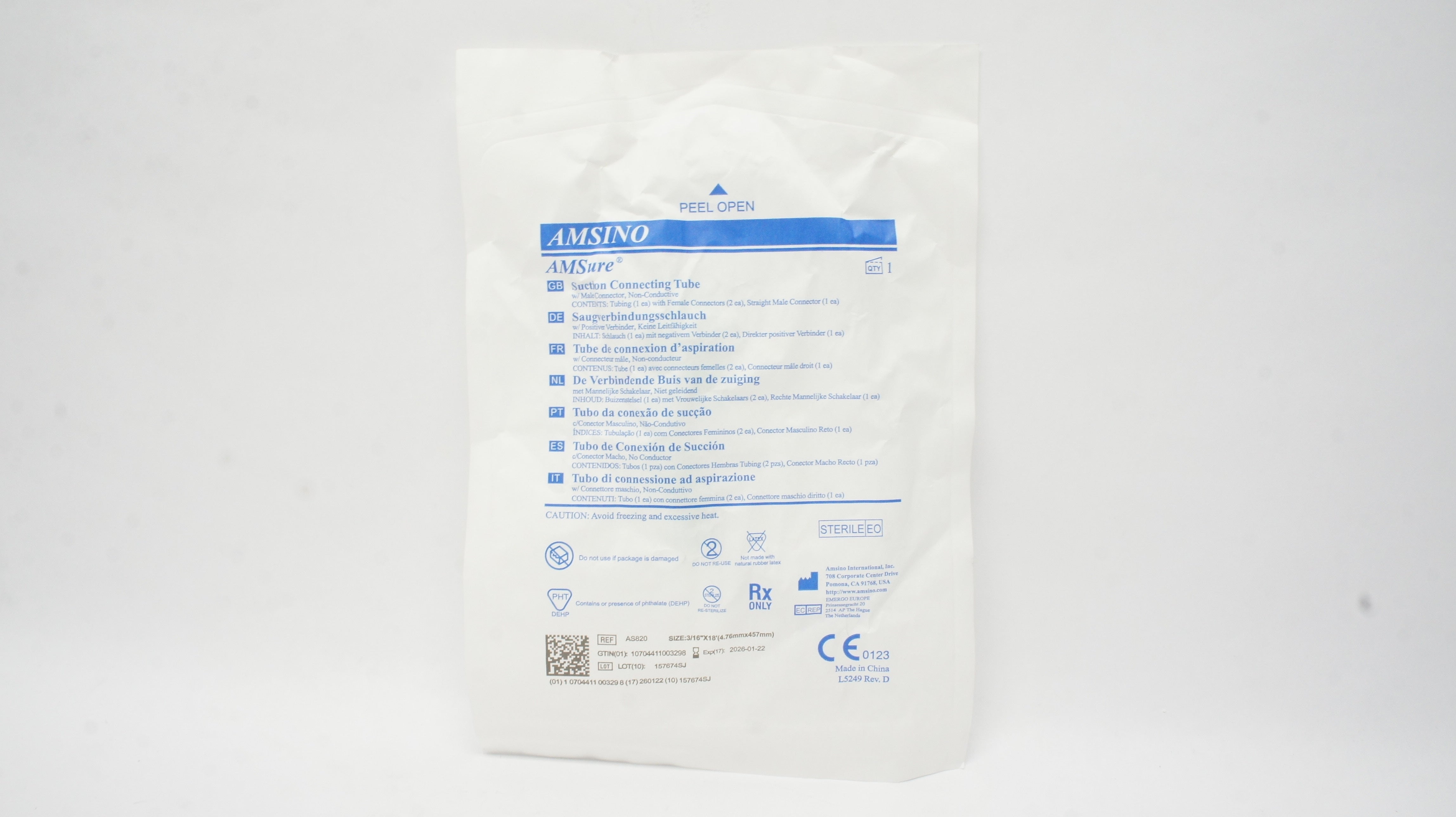 Amsino AS820 AMSure Suction Connecting Tube 3/16inch x 18inch