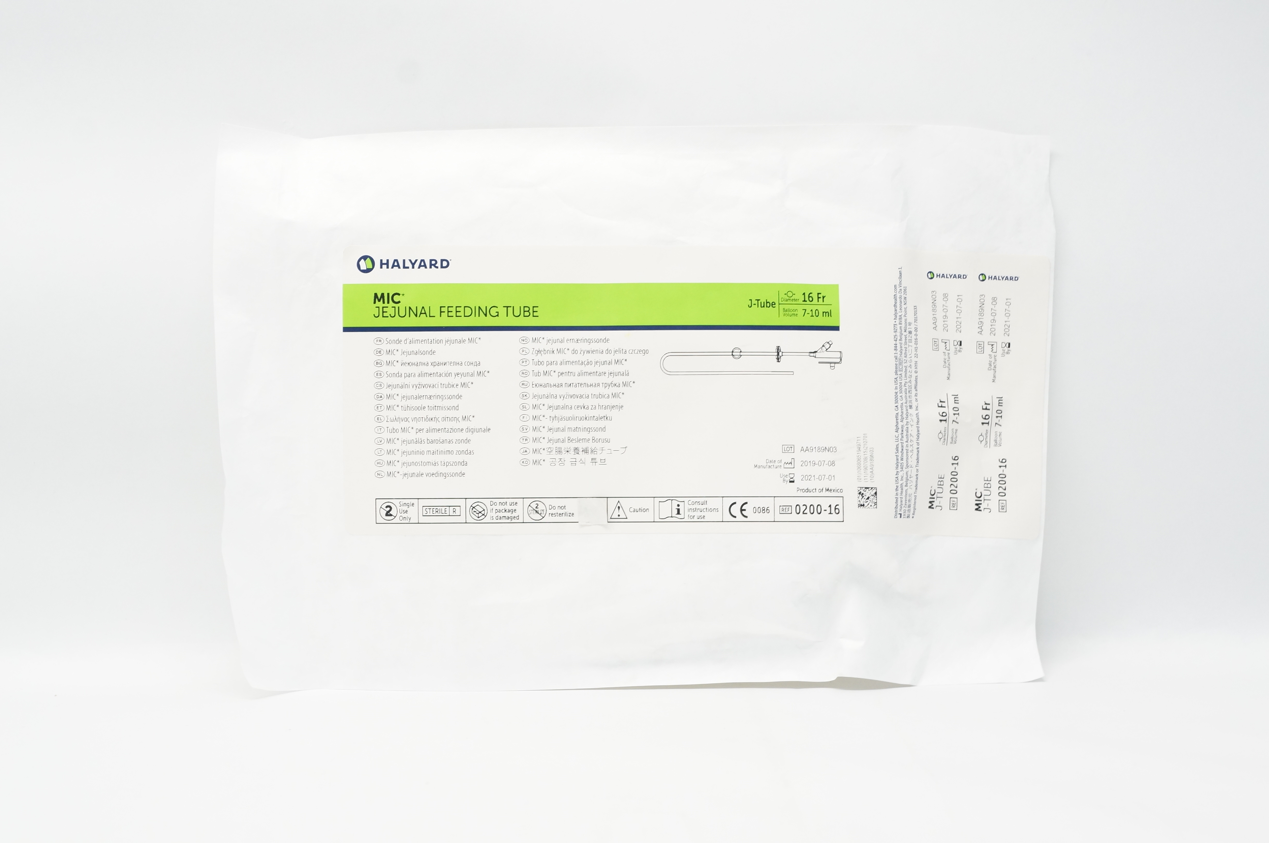 Halyard 0200-16 MIC Jejunal Feeding Tube J-Tube 16Fr x 7-10 ml (x)