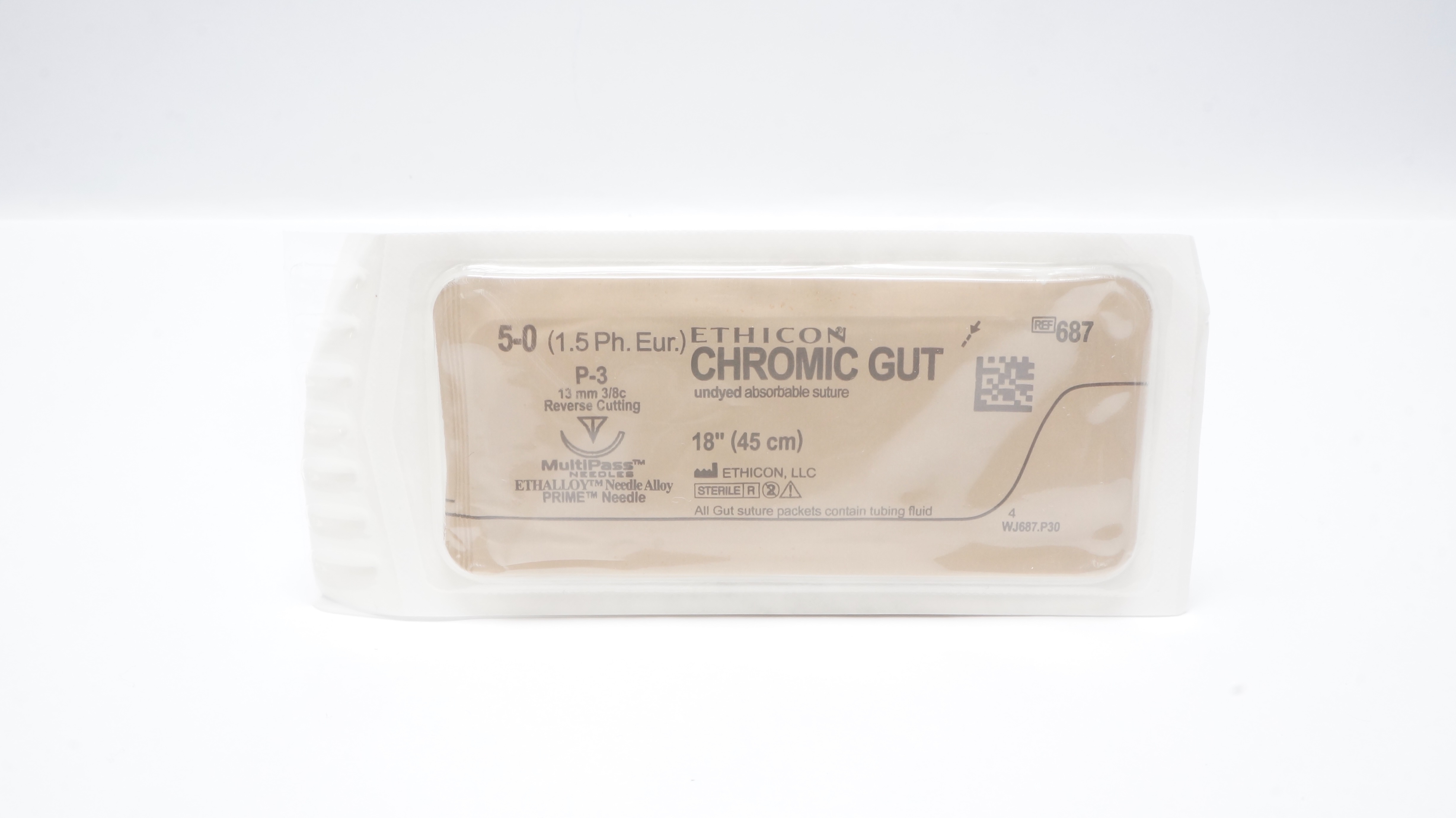 Ethicon 687 5-0 CHROMIC GUT Stre P-3, 13mm 3/8c Reverse Cutting, 18inch (x)