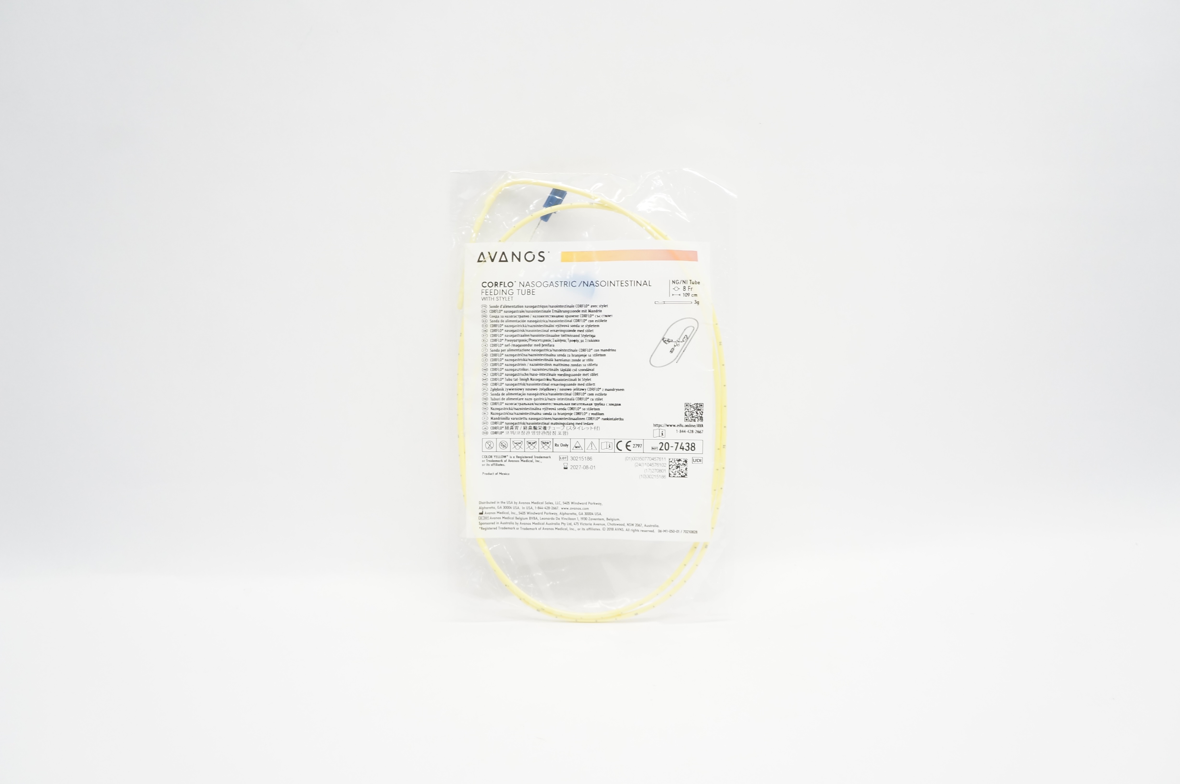 Avanos 20-7438 CORFLO Nasogastric/Nasointestinal Feeding Tube 8Fr x 109cm
