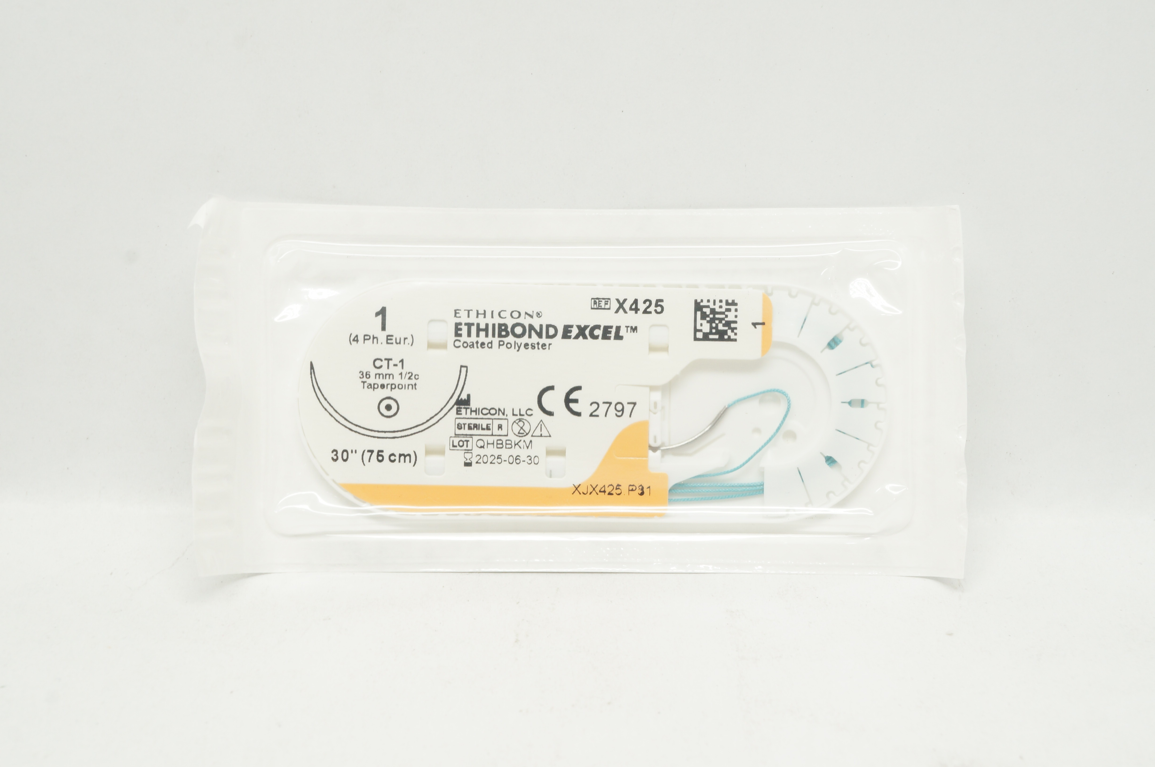 Ethicon X425 1 ETHIBOND EXCEL Coated Polyester CT-1 36mm 1/2c Taperpoint, 30inch