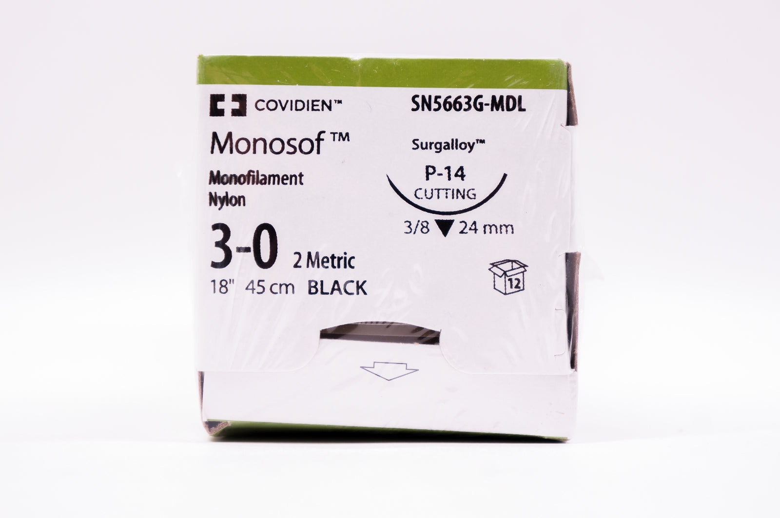 Covidien SN5663G-MDL 3-0 Monosof, P-14 Cutting, 3/8 24mm, 18inch - Box of 12