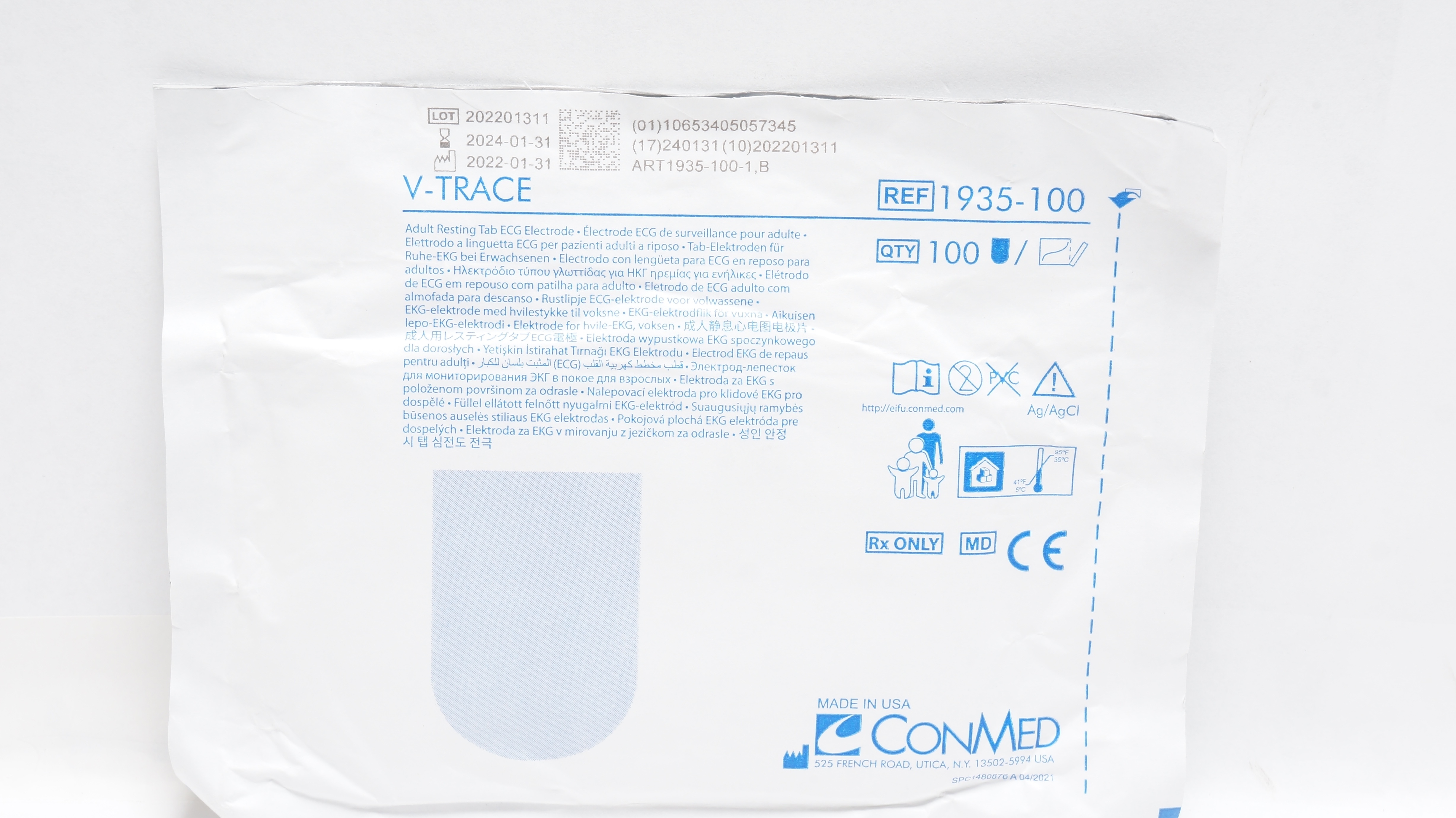 ConMed 1935-100 V-Trace Adult Resting Tab ECG Electrode (x) - Pack of 100