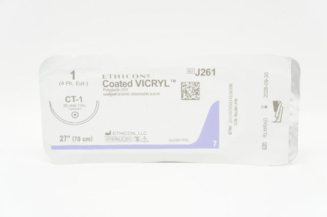 Ethicon J261 1 Coated VICRYL Polyglactin Stre CT-1 36mm 1/2c Taperpoint, 27inch