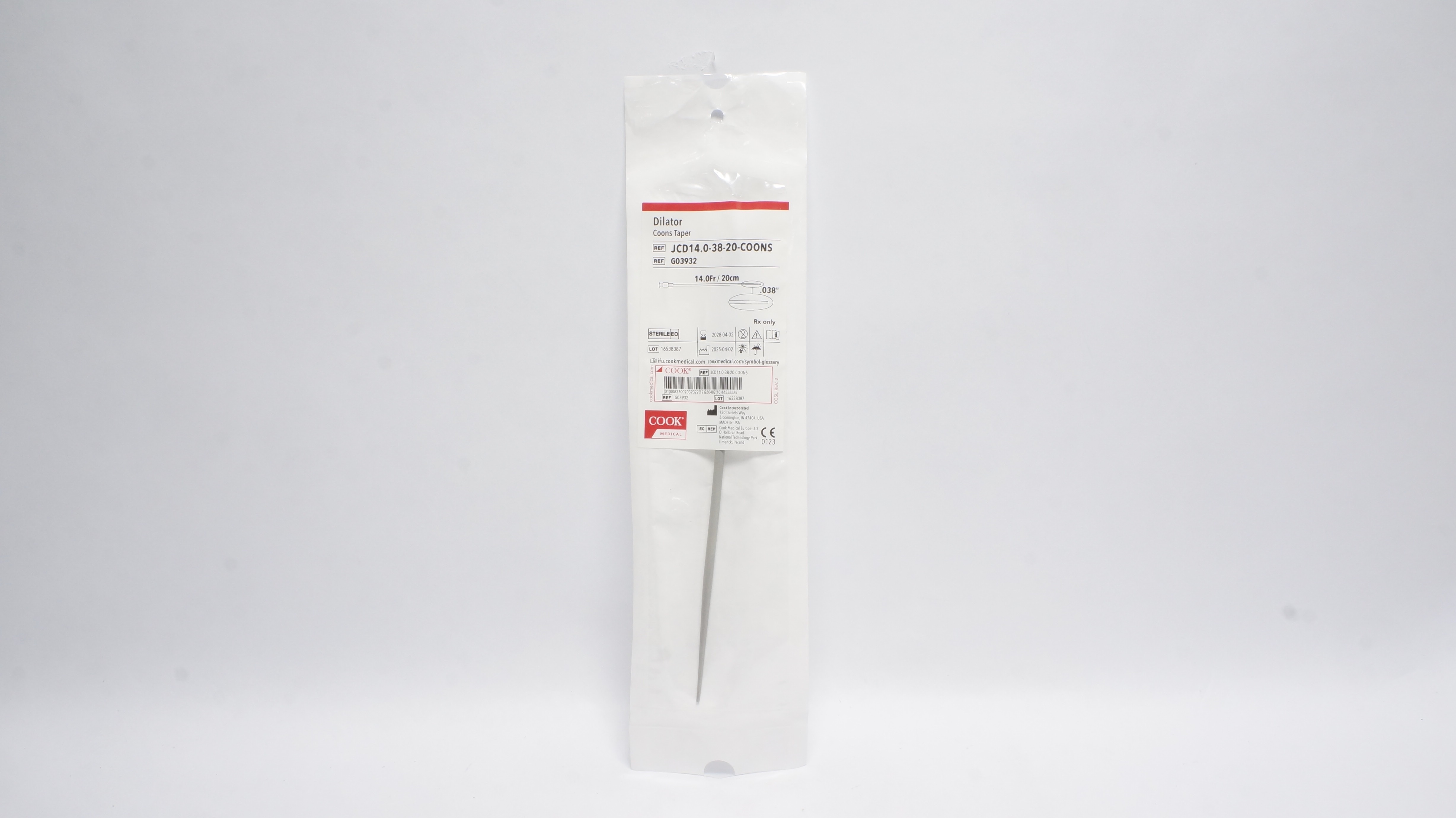 Cook Medical G03932 Dilator Coons Taper 14.0Fr/20cm x .038inch