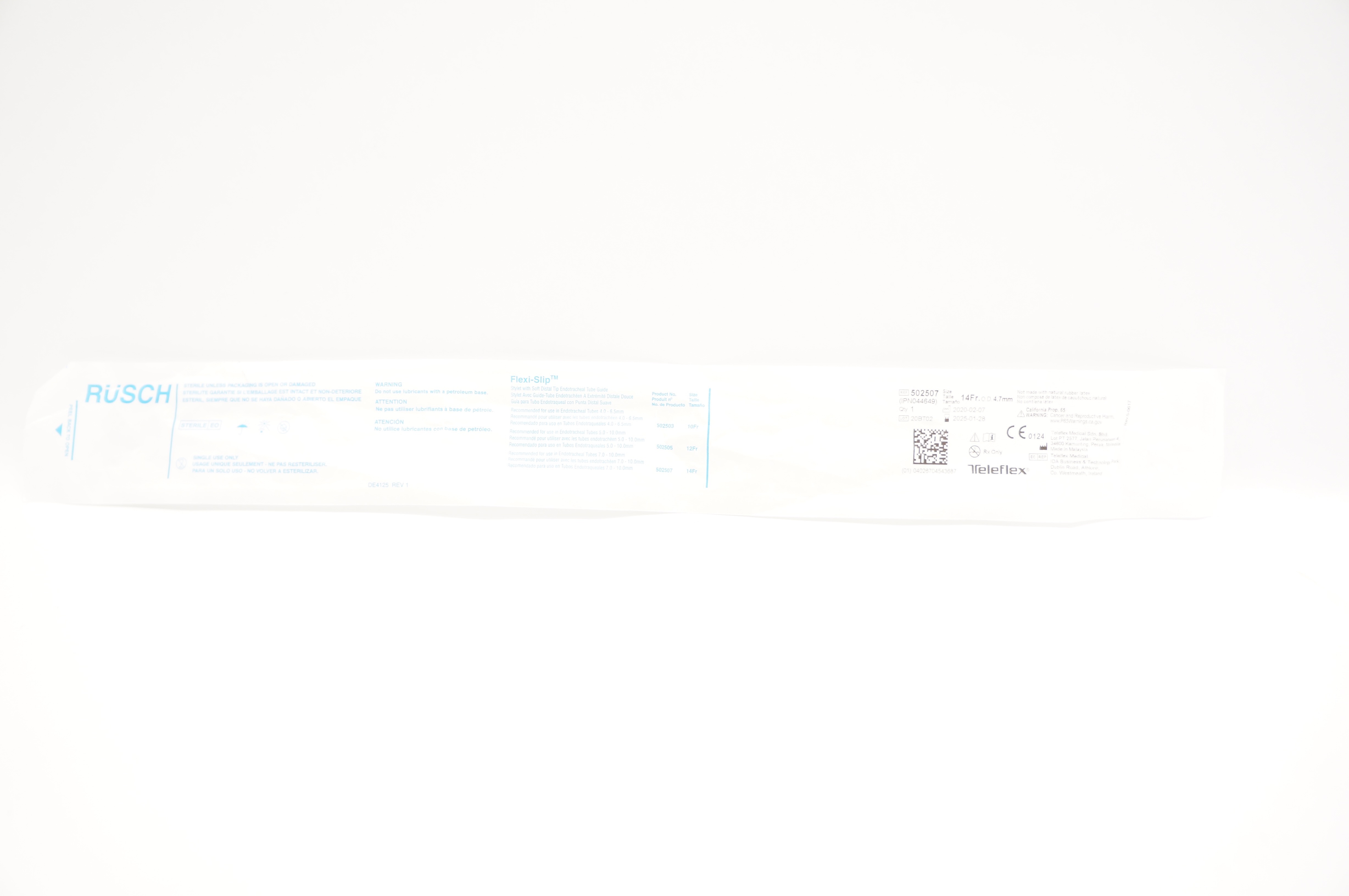 Teleflex 502507 Rusch Flexi-Slip Stylet With Soft Distal Tip 14Fr x 4.7mm OD