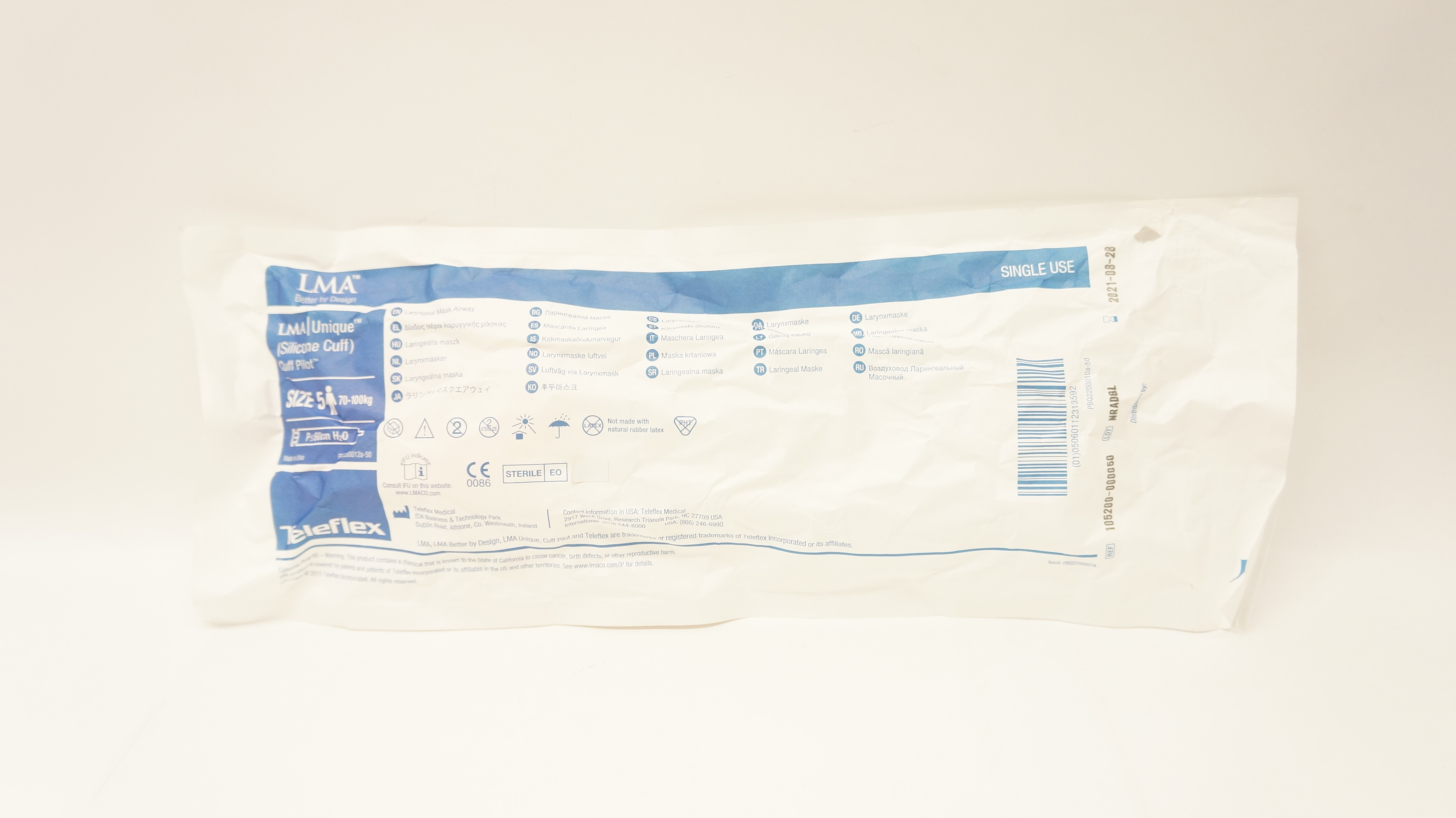 Teleflex 105200-000050 LMA Unique Laryngeal Mask Airway, Size: 5, 70-100kg (x)
