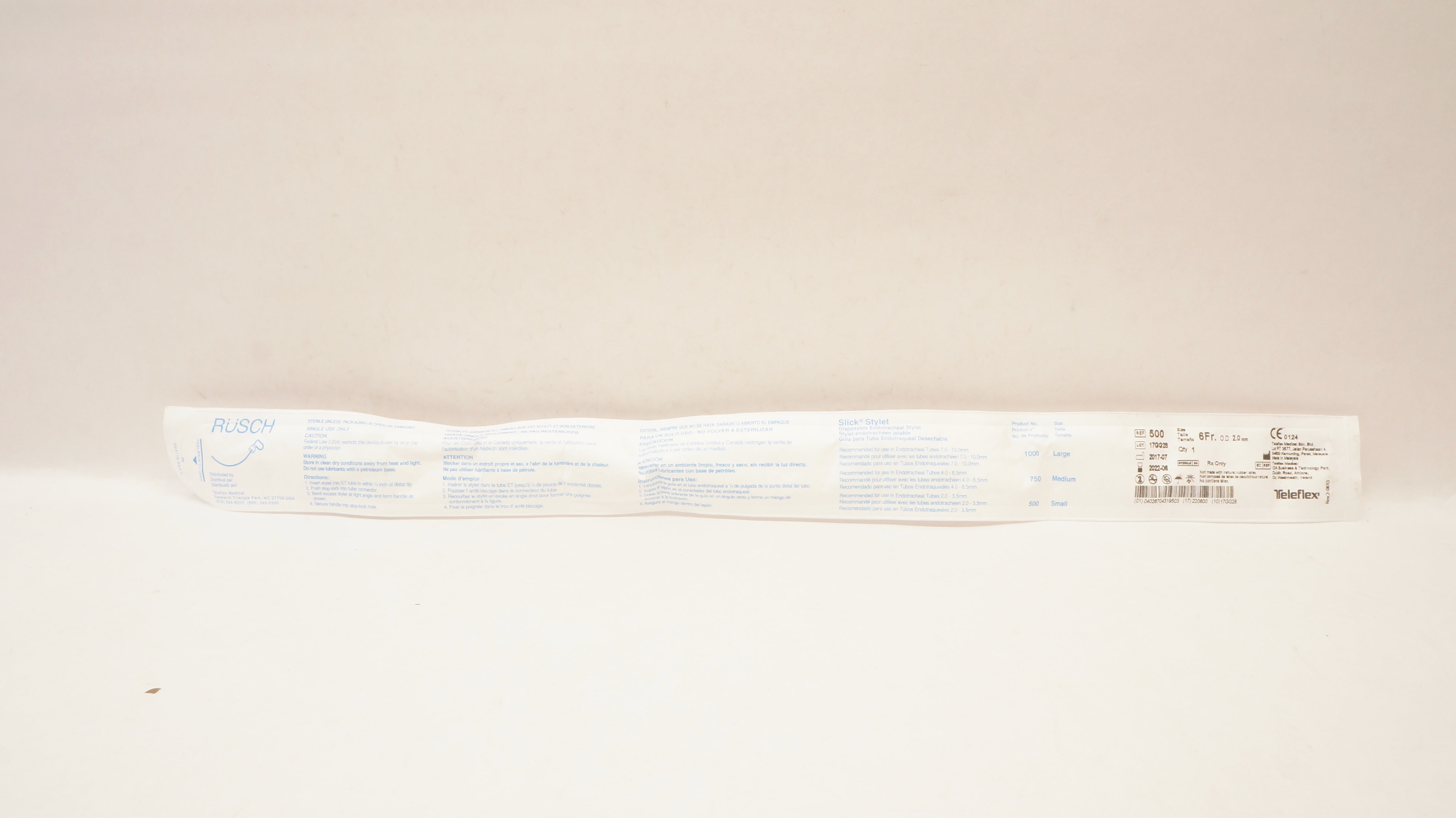 Teleflex 500 Rusch Slick Stylet Disposable Endotracheal Stylet 6Fr. x 2.0mm (x)