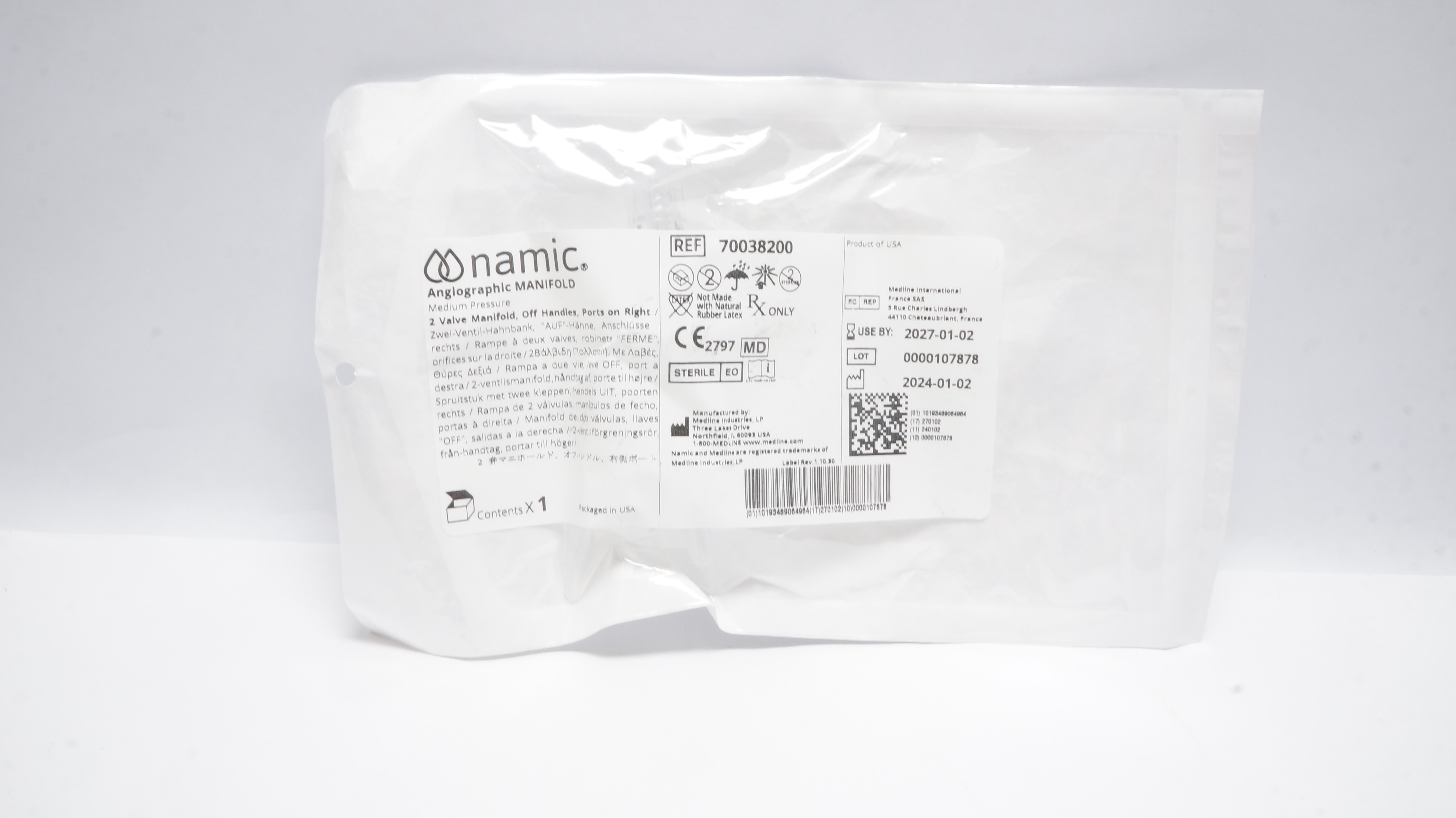 Medline 70038200 Namic Angiographic MANIFOLD Medium Pressure