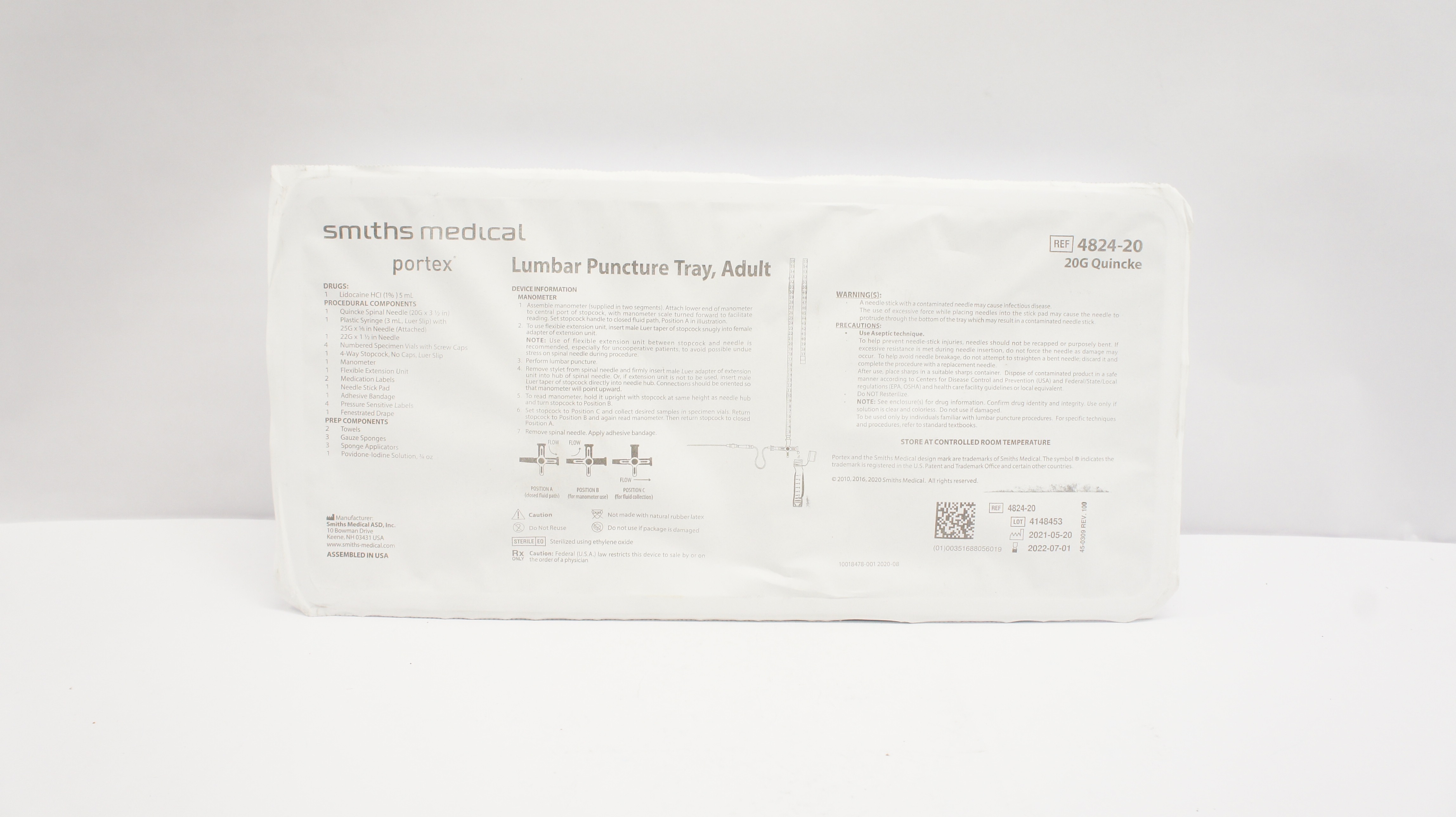 Smiths Medical 4824-20 Portex Lumbar Puncture Adult 20G Quincke (x)