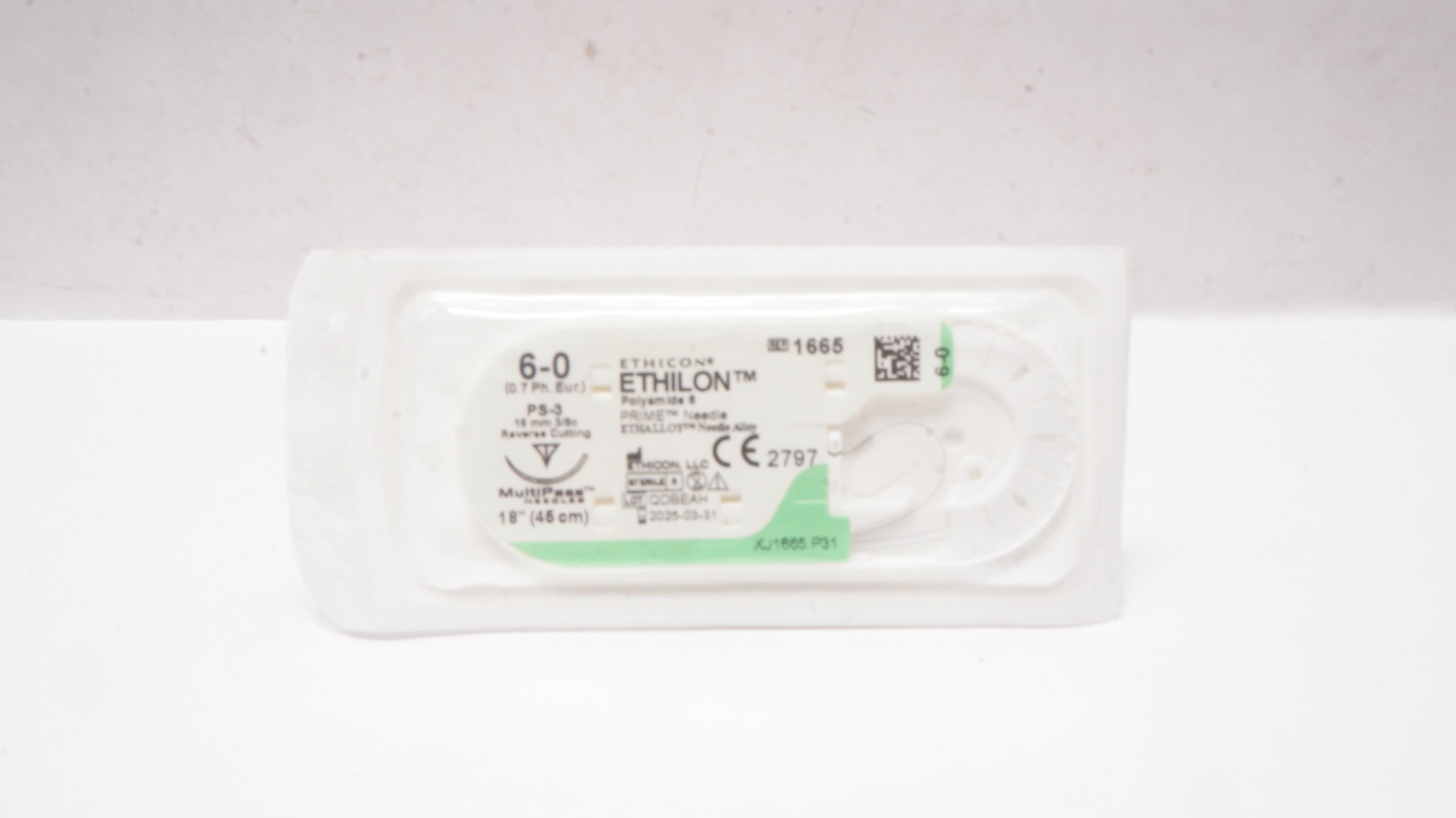 Ethicon 1665 6-0 ETHILON, PS-3, 16mm 3/8c Reverse Cutting, 18inch