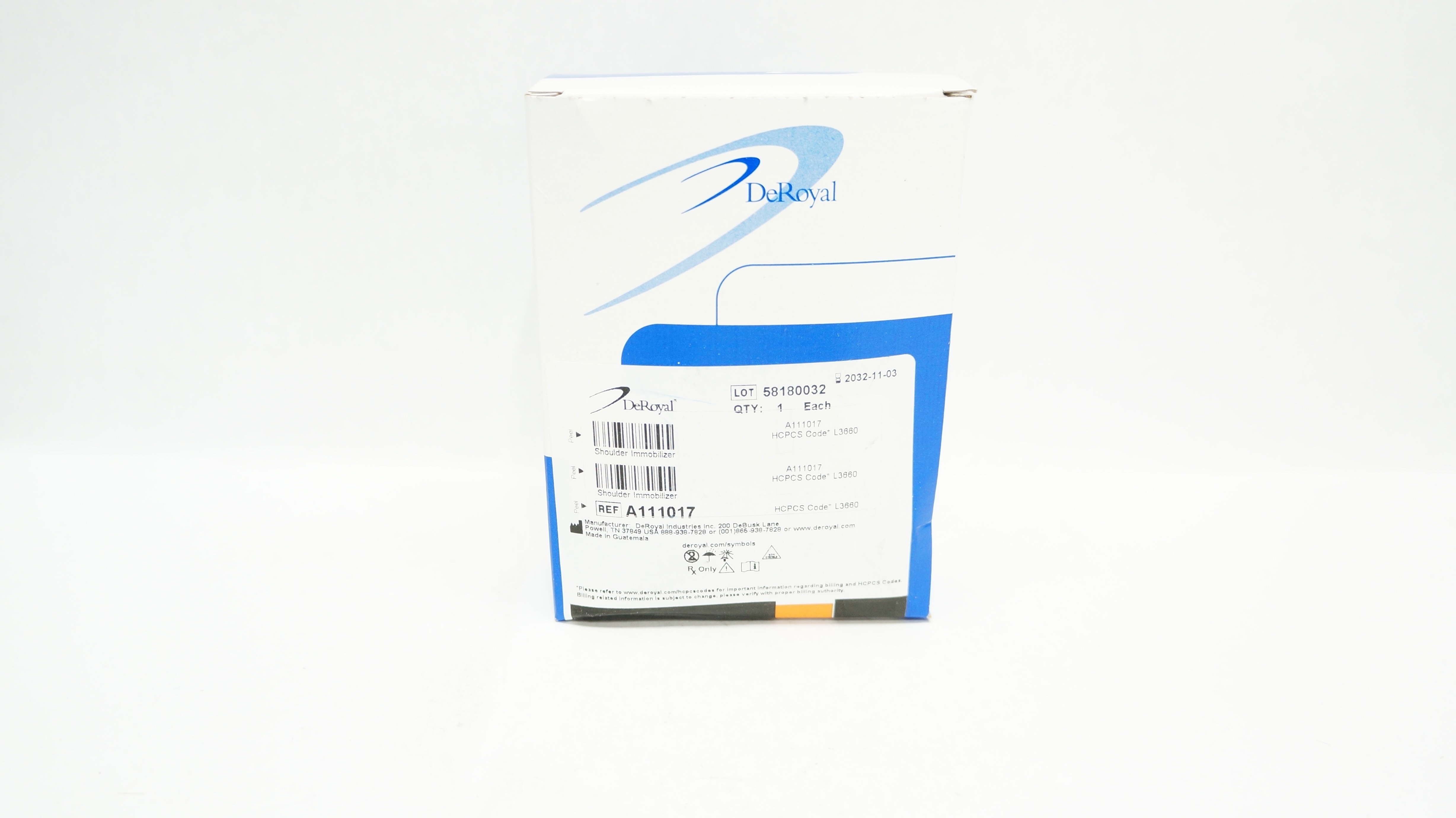 DeRoyal A111017 Shoulder Immobilizer w/ Foam Waist Strap Large