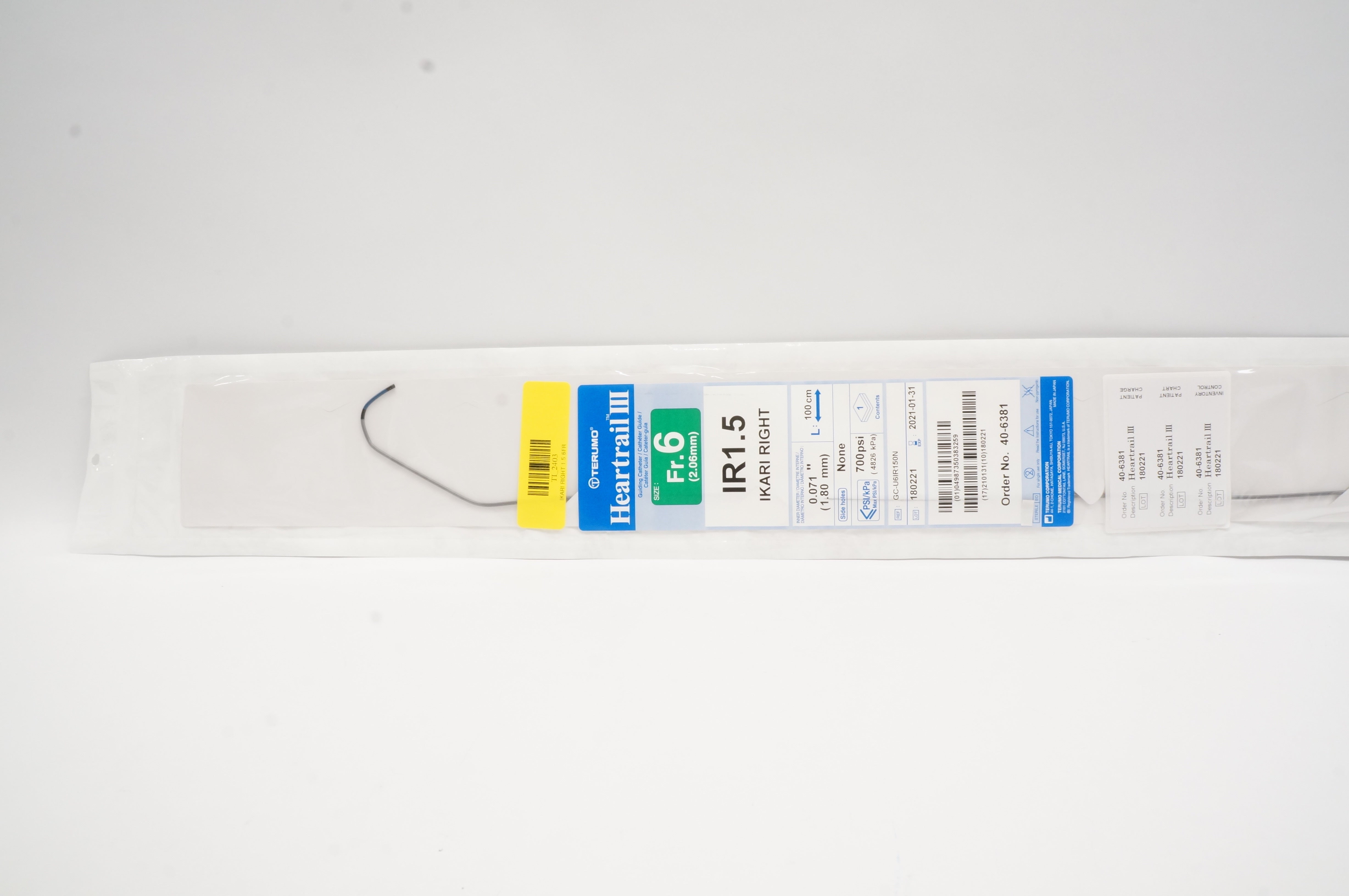 Terumo 40-6381 Heartrail III Guiding Catheter 6Fr IR1.5 Ikari Right (x)