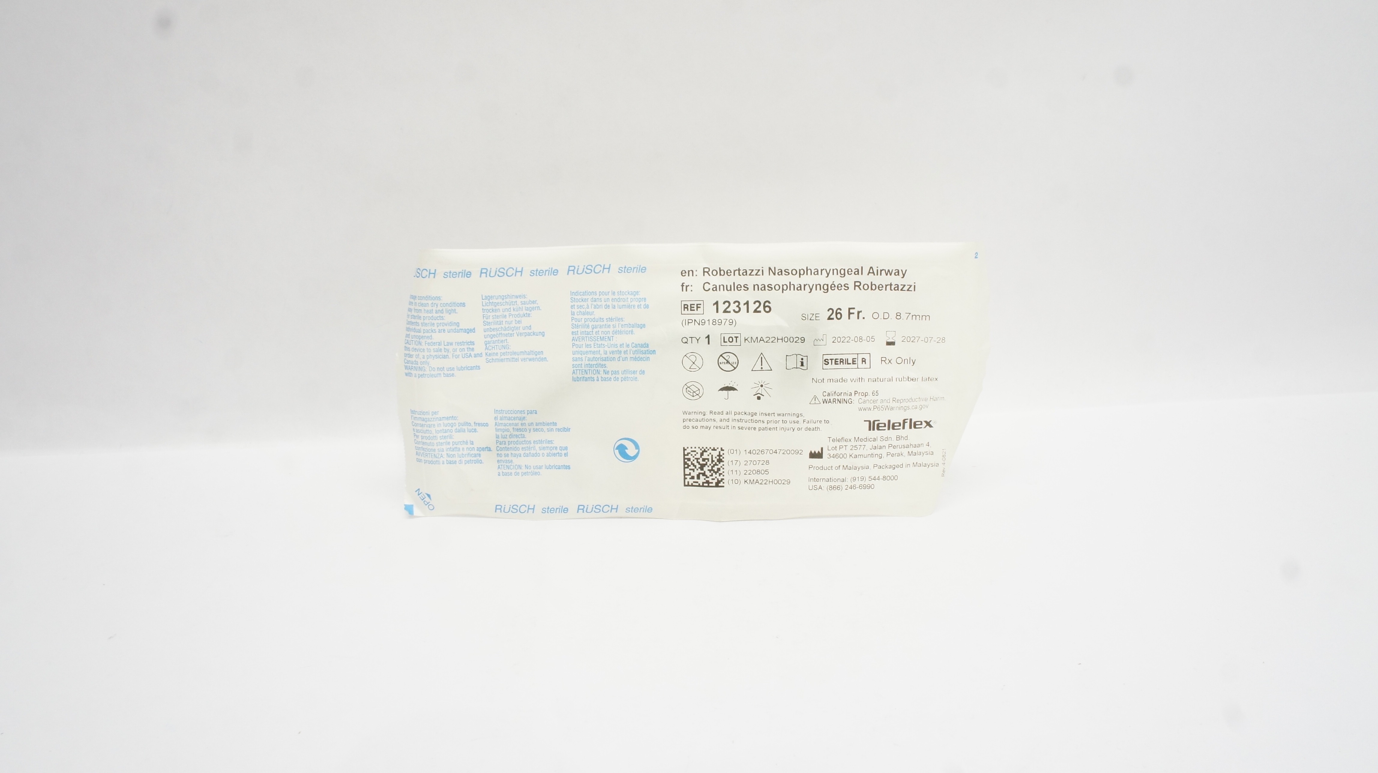 Teleflex 123126 Robertazzi Nasopharyngeal Airway 26Fr x 8.7OD