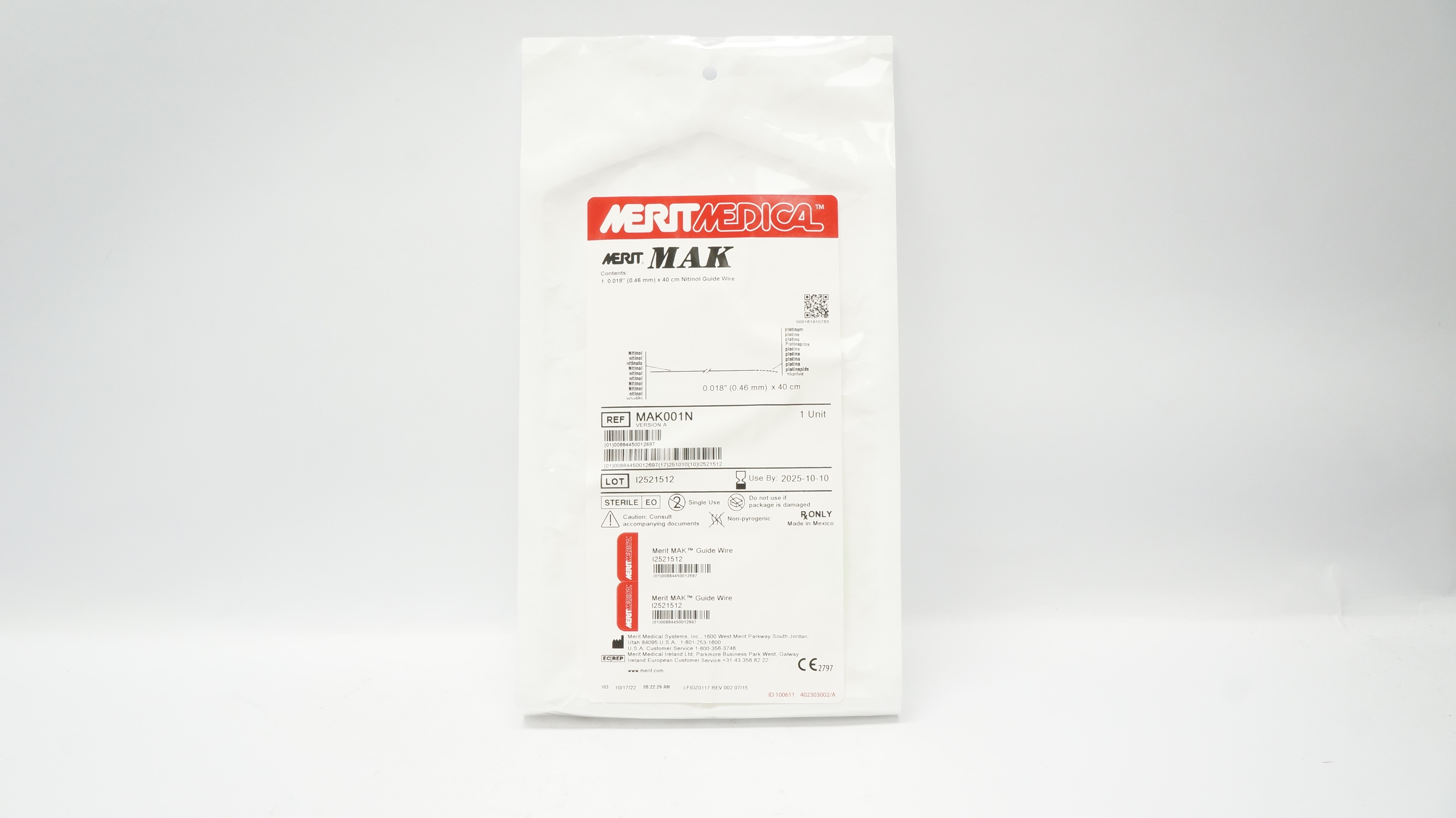 Merit Medical MAK001N Merit MAK 0.018inch x 40cm Nitinol Guide Wire