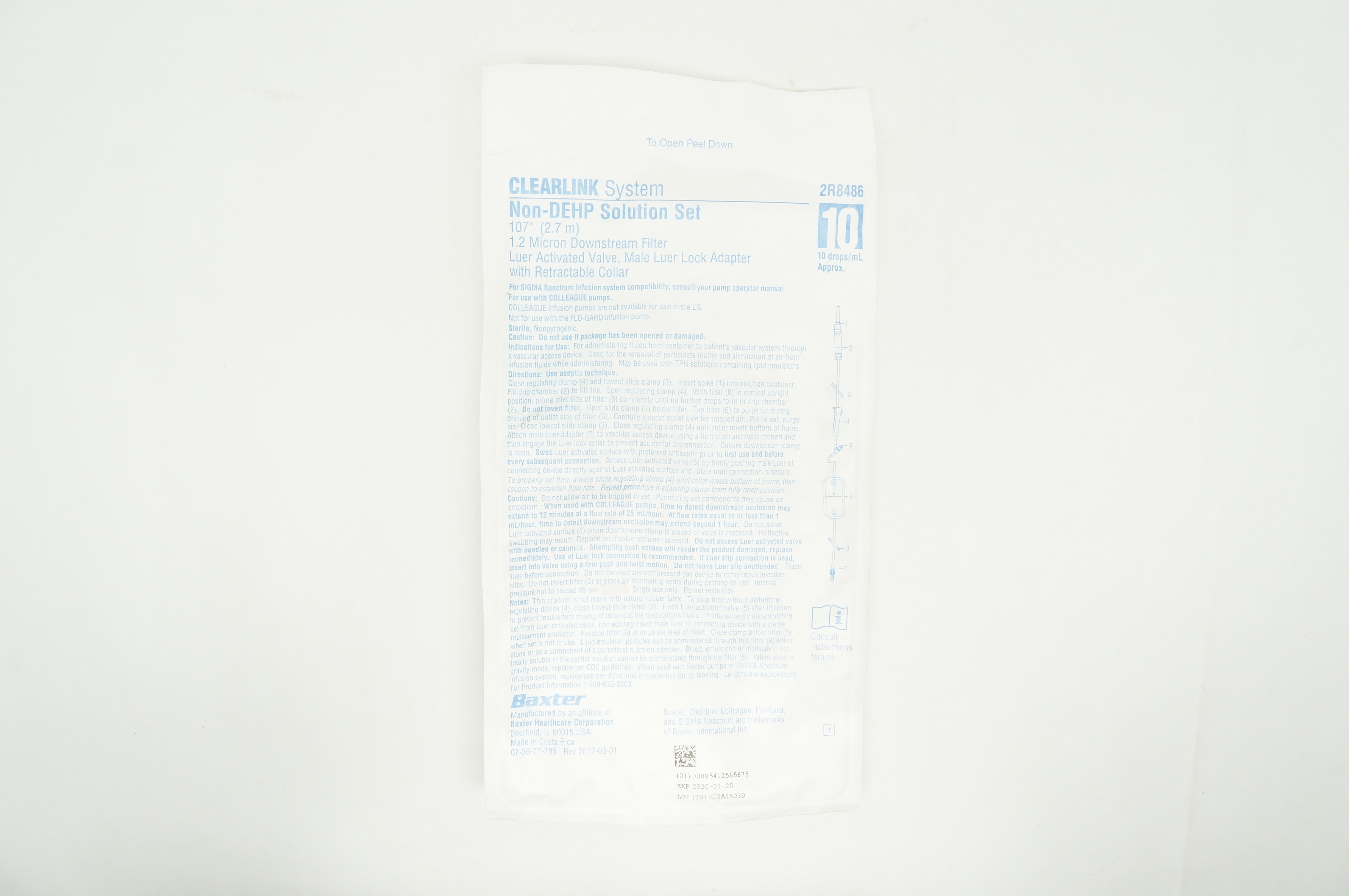 Baxter 2R8486 Clearlink System Non-DEHP Solution Set 107in 10drops m/L (x)
