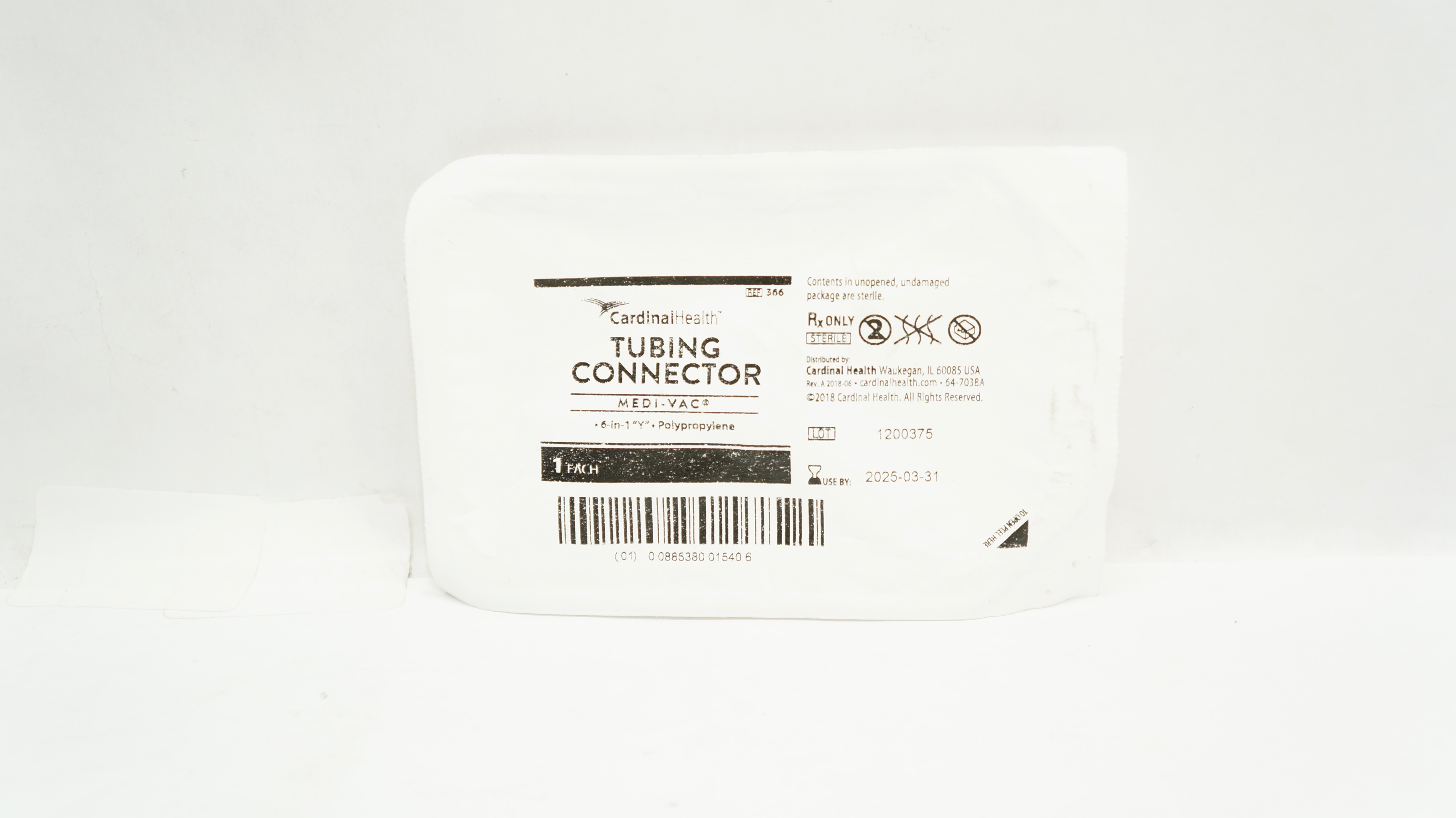 Cardinal Health 366 Medi-Vac Tubing Connector 6 inch1 Y Polypropylene