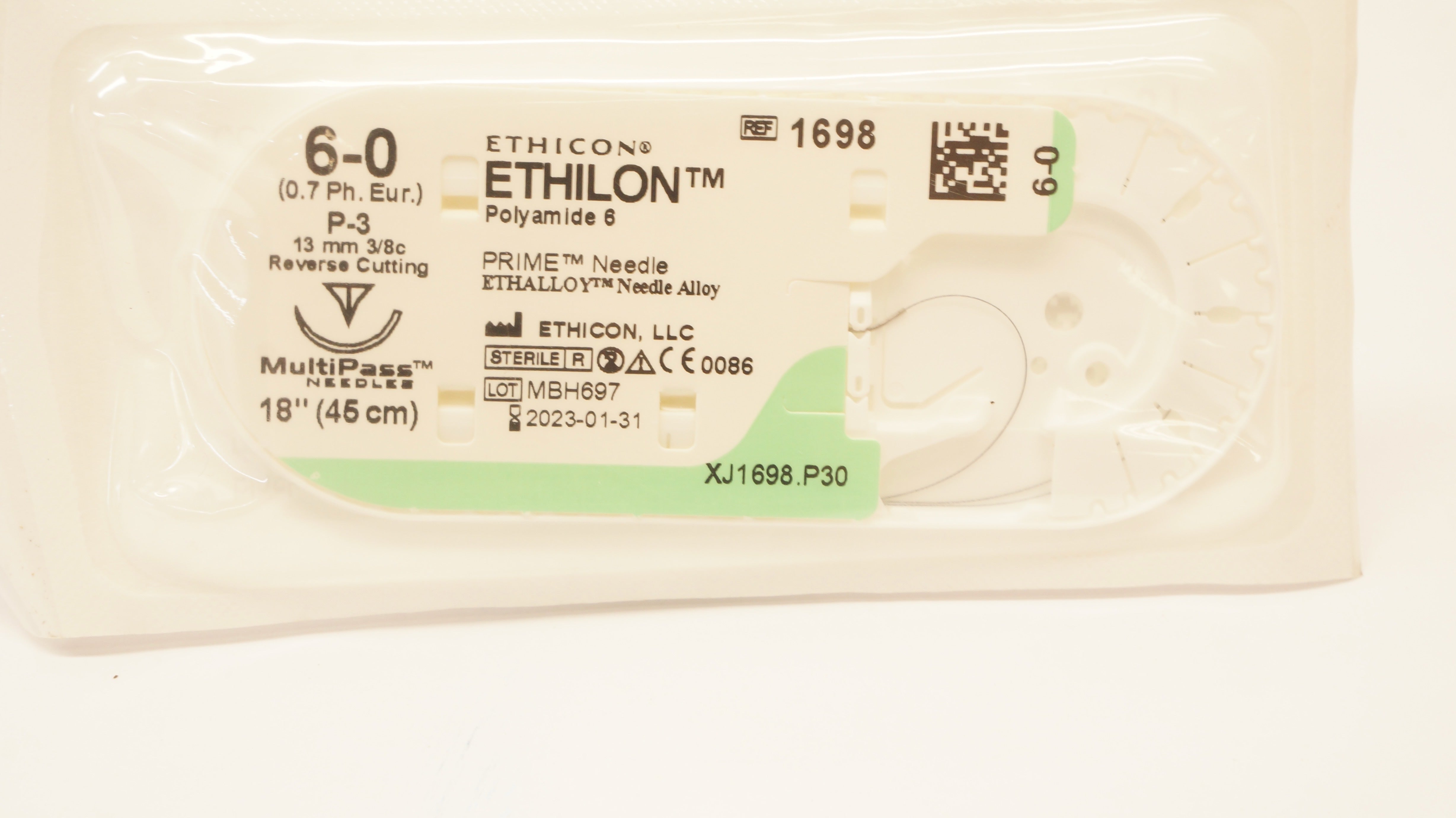 Ethicon 1698 6-0 ETHILON Stre P-3 13mm 3/8c Reverse Cutting, 18inch (x)